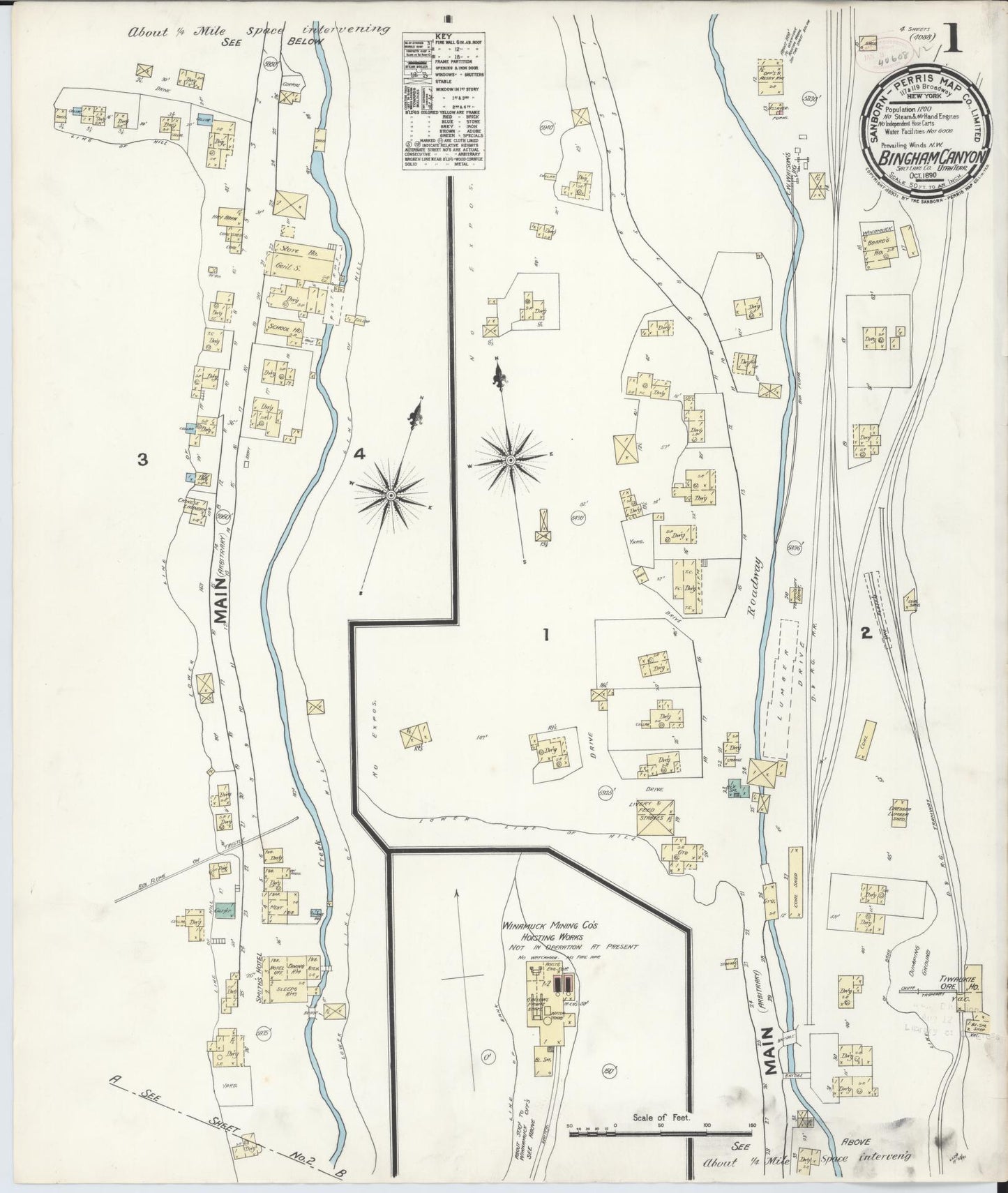 Sanborn Fire Insurance Map from Bingham Canyon, Salt Lake County, Utah. (1890) – Historic Sanborn Fire Insurance Map Print