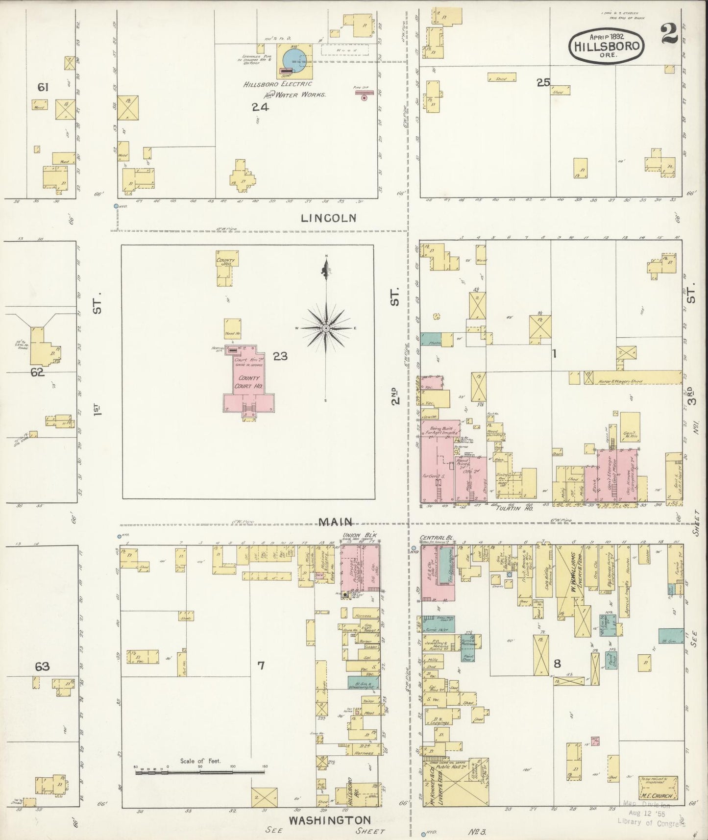 Sanborn Fire Insurance Map from Hillsboro, Washington County, Oregon (1892), Sheet #0002 - Historic Sanborn Fire Insurance Map Print, vintage old map wall art, antique decor, genealogy gift, Oregon Oregon map