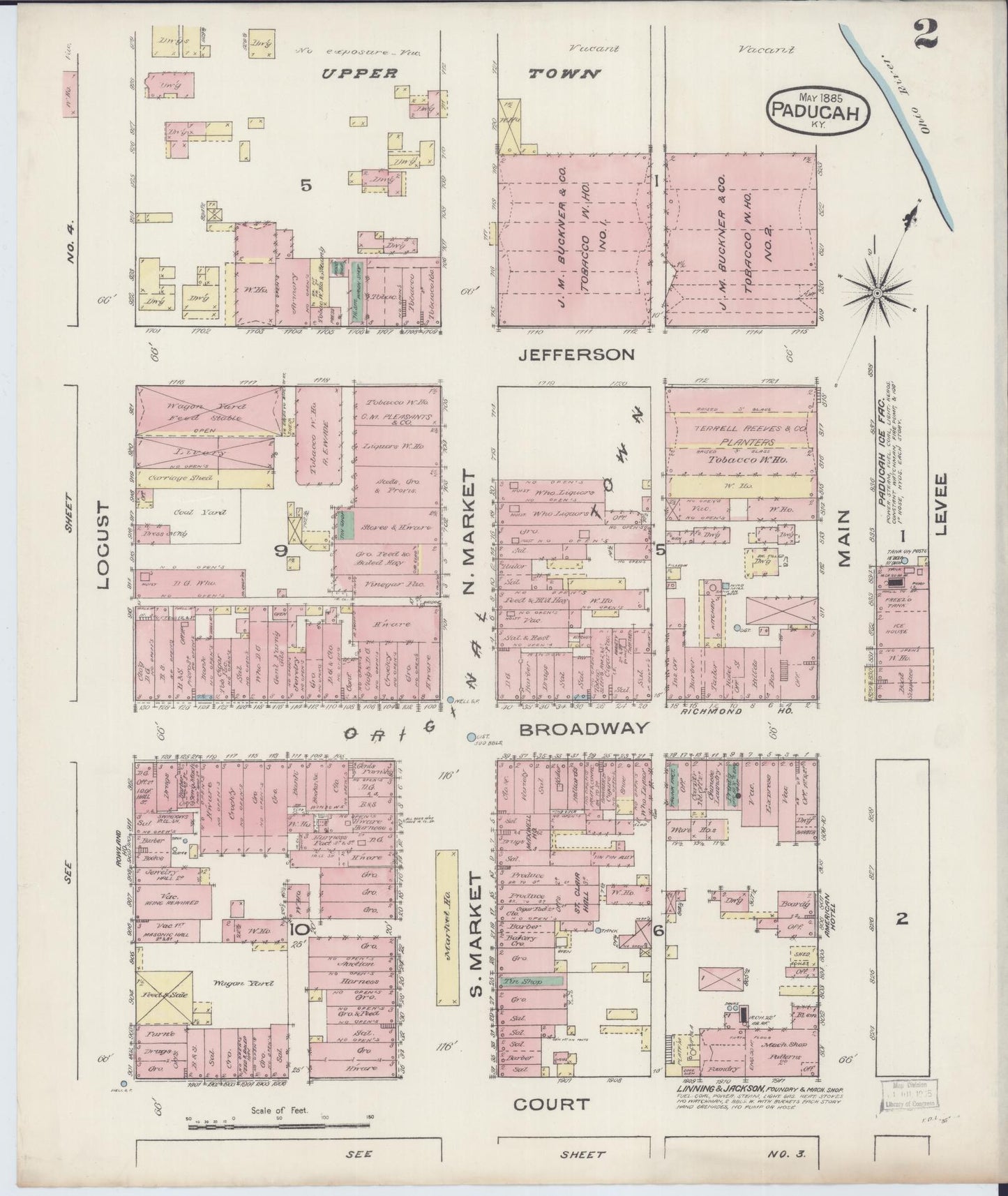 Sanborn Fire Insurance Map from Paducah, Mccraken County, Kentucky (1885), Sheet #0002 - Historic Sanborn Fire Insurance Map Print, vintage old map wall art, antique decor, genealogy gift, Kentucky Kentucky map