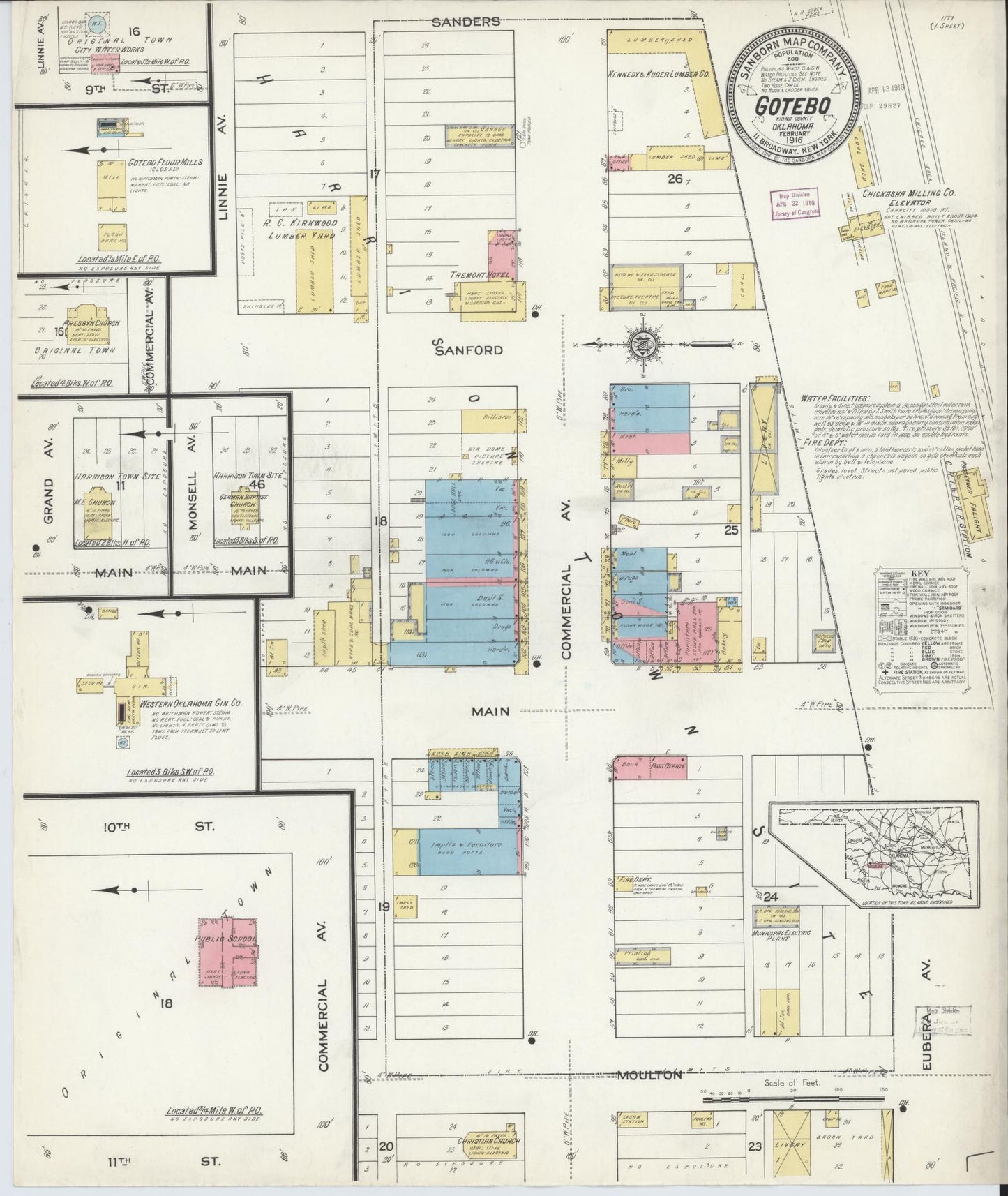 Sanborn Fire Insurance Map from Gotebo, Kiowa County, Oklahoma (1916), Sheet #0001 - Historic Sanborn Fire Insurance Map Print, vintage old map wall art, antique decor, genealogy gift, Oklahoma Oklahoma map