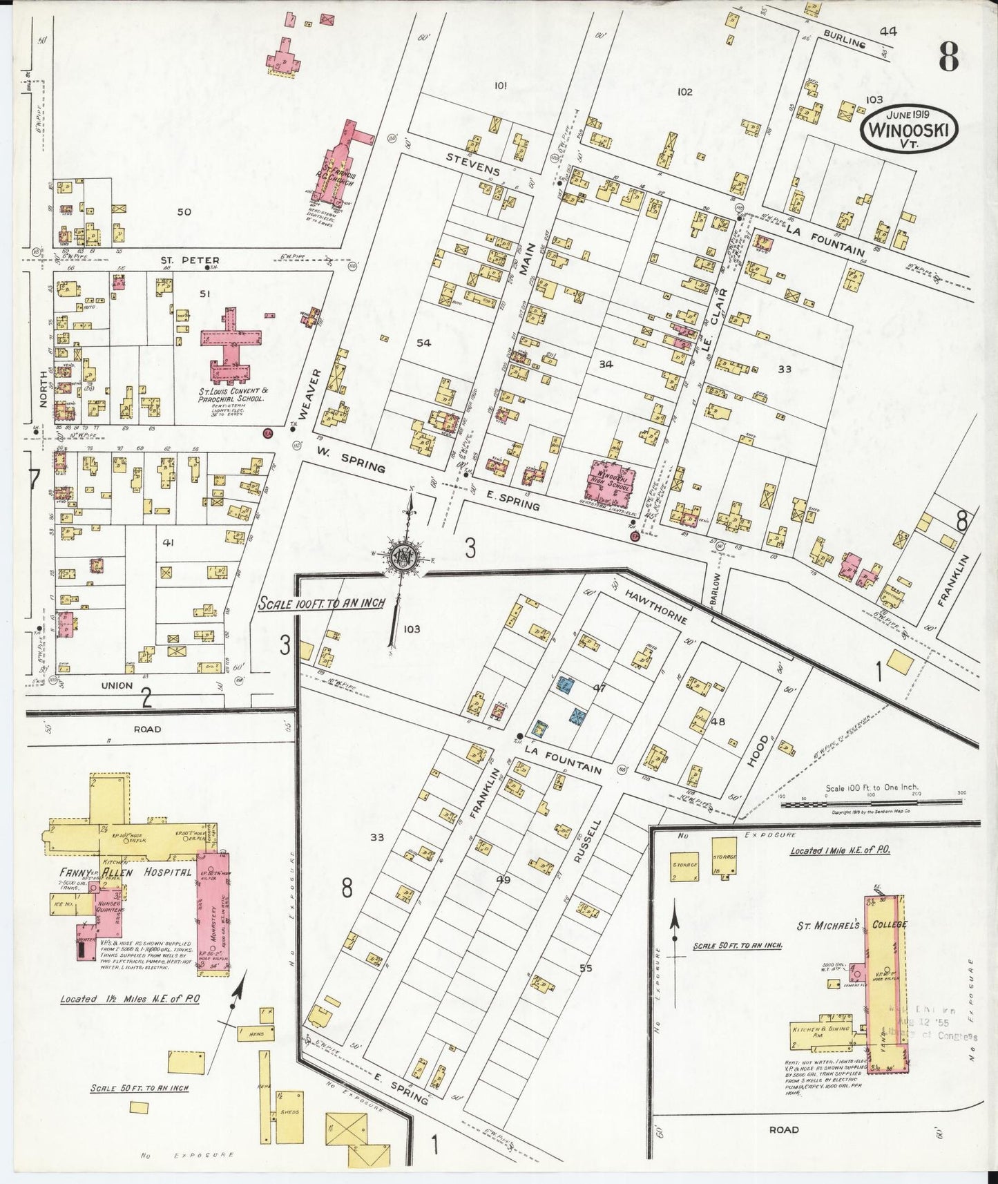 Sanborn Fire Insurance Map from Winooski, Chittenden County, Vermont (1919), Sheet #0008 - Complete Map Set gallery image, historic Sanborn map, vintage wall art, Vermont Vermont