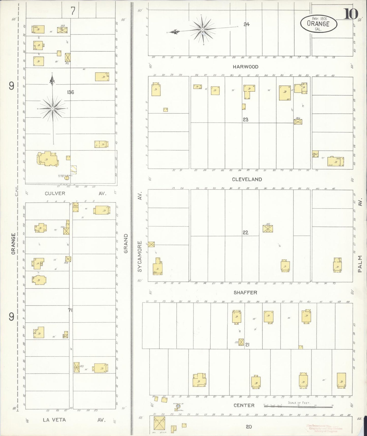 Sanborn Fire Insurance Map from Orange, Orange County, California (1905), Sheet #0010 - Complete Map Set gallery image, historic Sanborn map, vintage wall art, California California