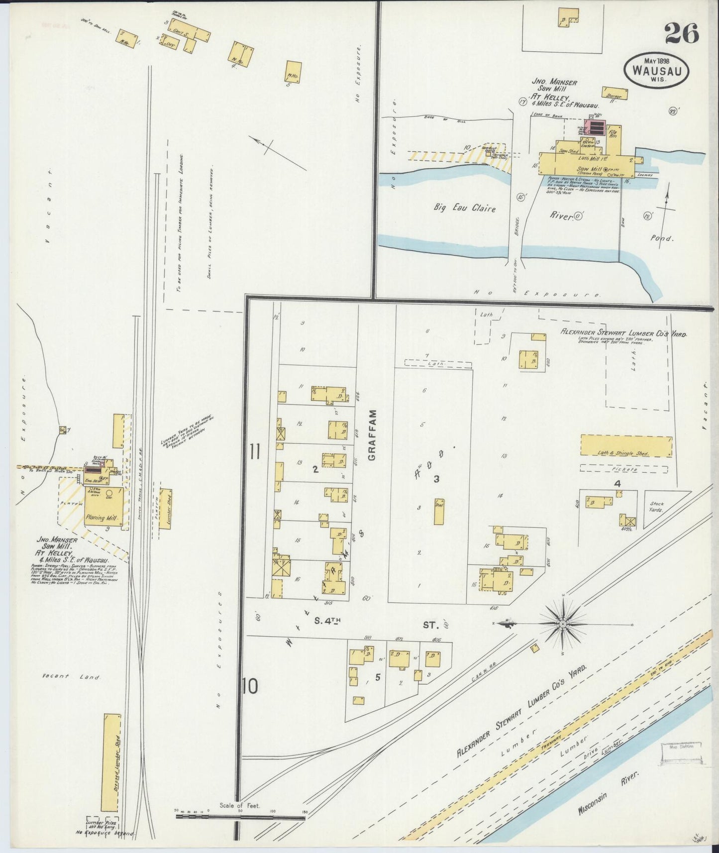 Sanborn Fire Insurance Map from Wausau, Marathon County, Wisconsin (1898), Sheet #0026 - Historic Sanborn Fire Insurance Map Print, vintage old map wall art, antique decor, genealogy gift, Wisconsin Wisconsin map