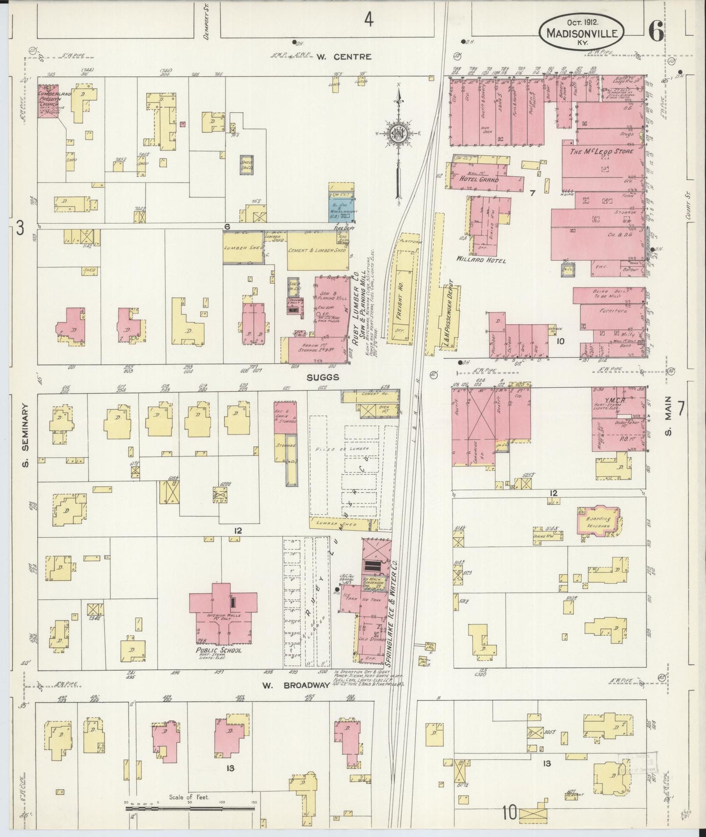 Sanborn Fire Insurance Map from Madisonville, Hopkins County, Kentucky (1912), Sheet #0006 - Historic Sanborn Fire Insurance Map Print, vintage old map wall art, antique decor, genealogy gift, Kentucky Kentucky map