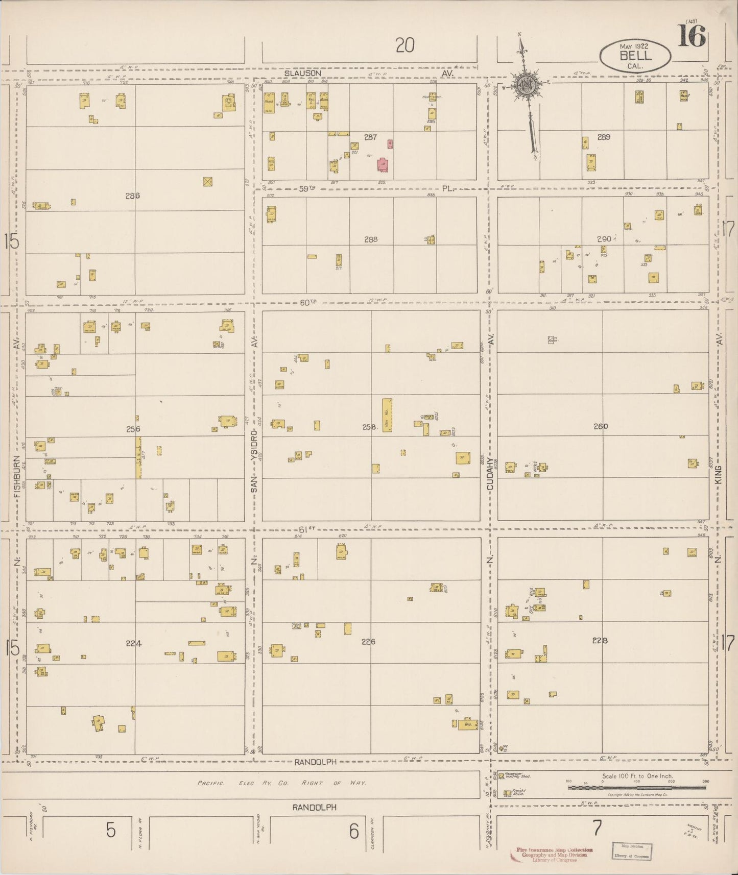 Sanborn Fire Insurance Map from Bell, Los Angeles County, California (1922), Sheet #0016 - Historic Sanborn Fire Insurance Map Print, vintage old map wall art, antique decor, genealogy gift, California California map