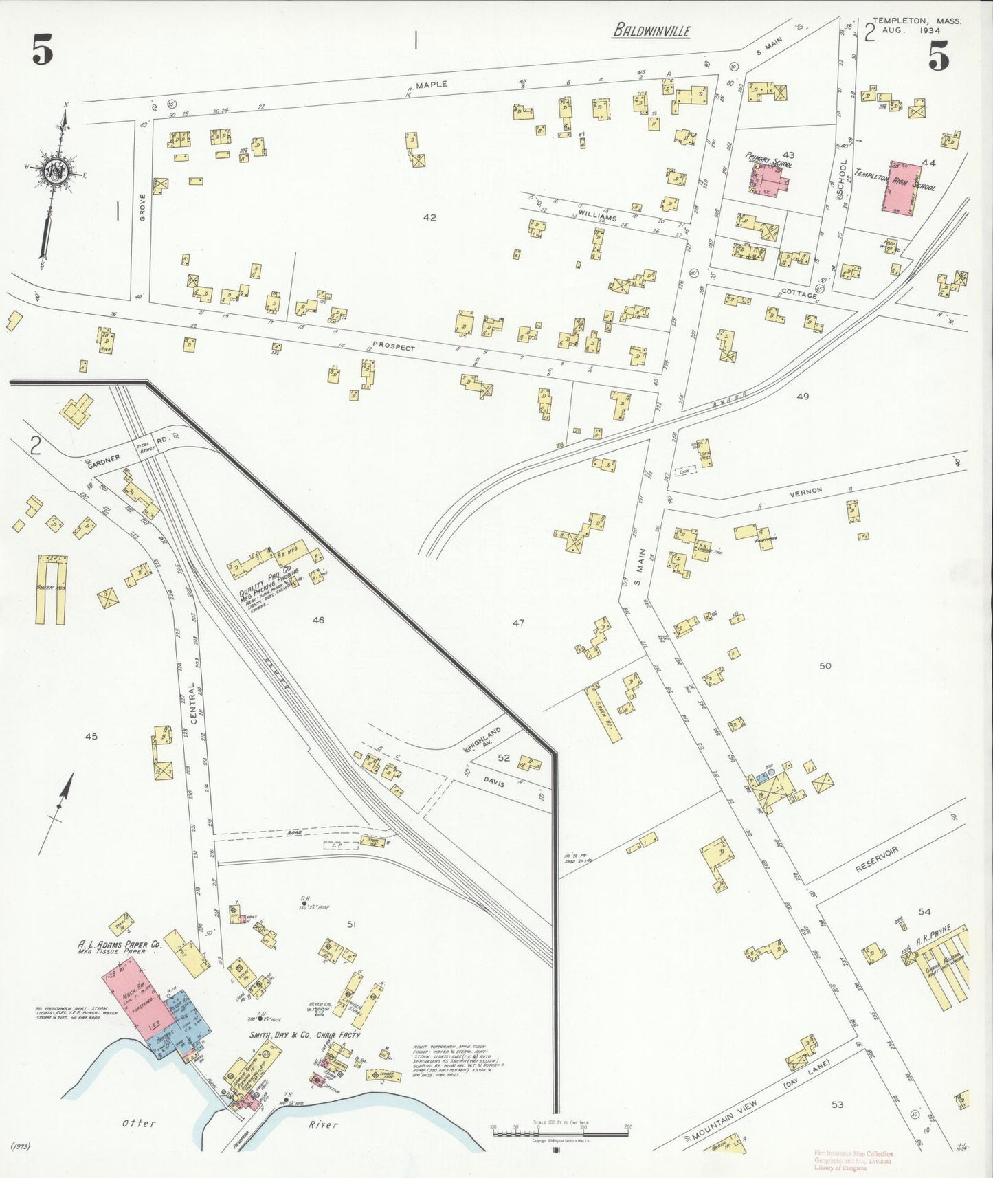 Sanborn Fire Insurance Map from Templeton, Worcester County, Massachusetts (1934), Sheet #0005 - Historic Sanborn Fire Insurance Map Print, vintage old map wall art, antique decor, genealogy gift, Massachusetts Massachusetts map