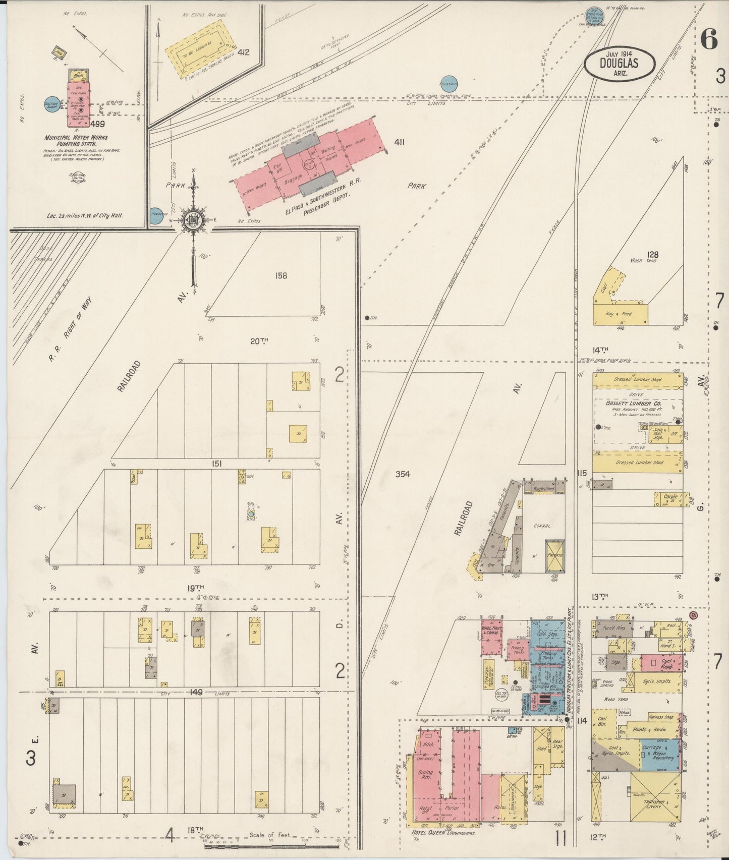 Sanborn Fire Insurance Map from Douglas, Cochise County, Arizona (1914), Sheet #0006 - Historic Sanborn Fire Insurance Map Print, vintage old map wall art, antique decor, genealogy gift, Arizona Arizona map