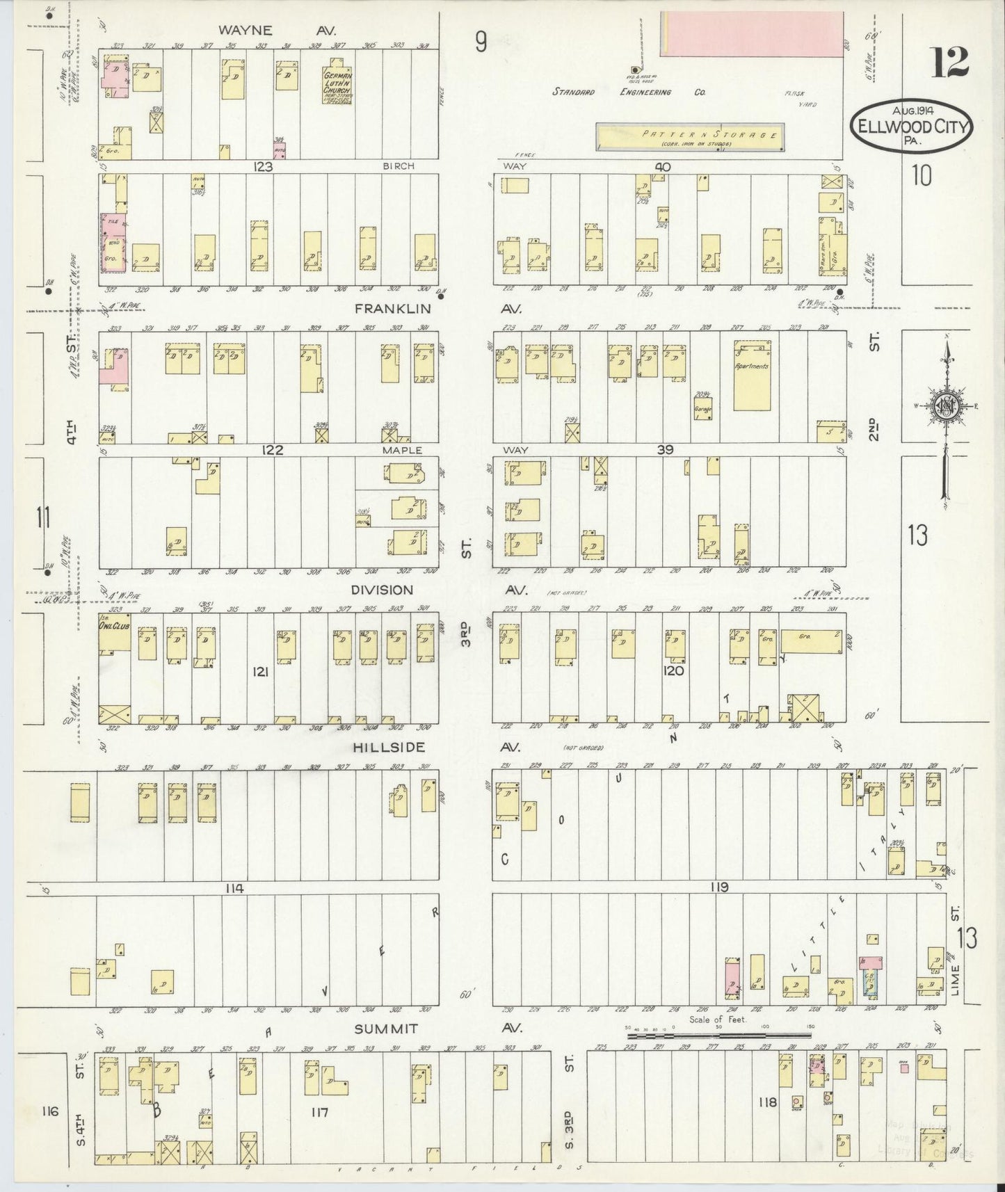 Sanborn Fire Insurance Map from Ellwood City, Lawrence County, Pennsylvania (1914), Sheet #0012 - Historic Sanborn Fire Insurance Map Print, vintage old map wall art, antique decor, genealogy gift, Pennsylvania Pennsylvania map