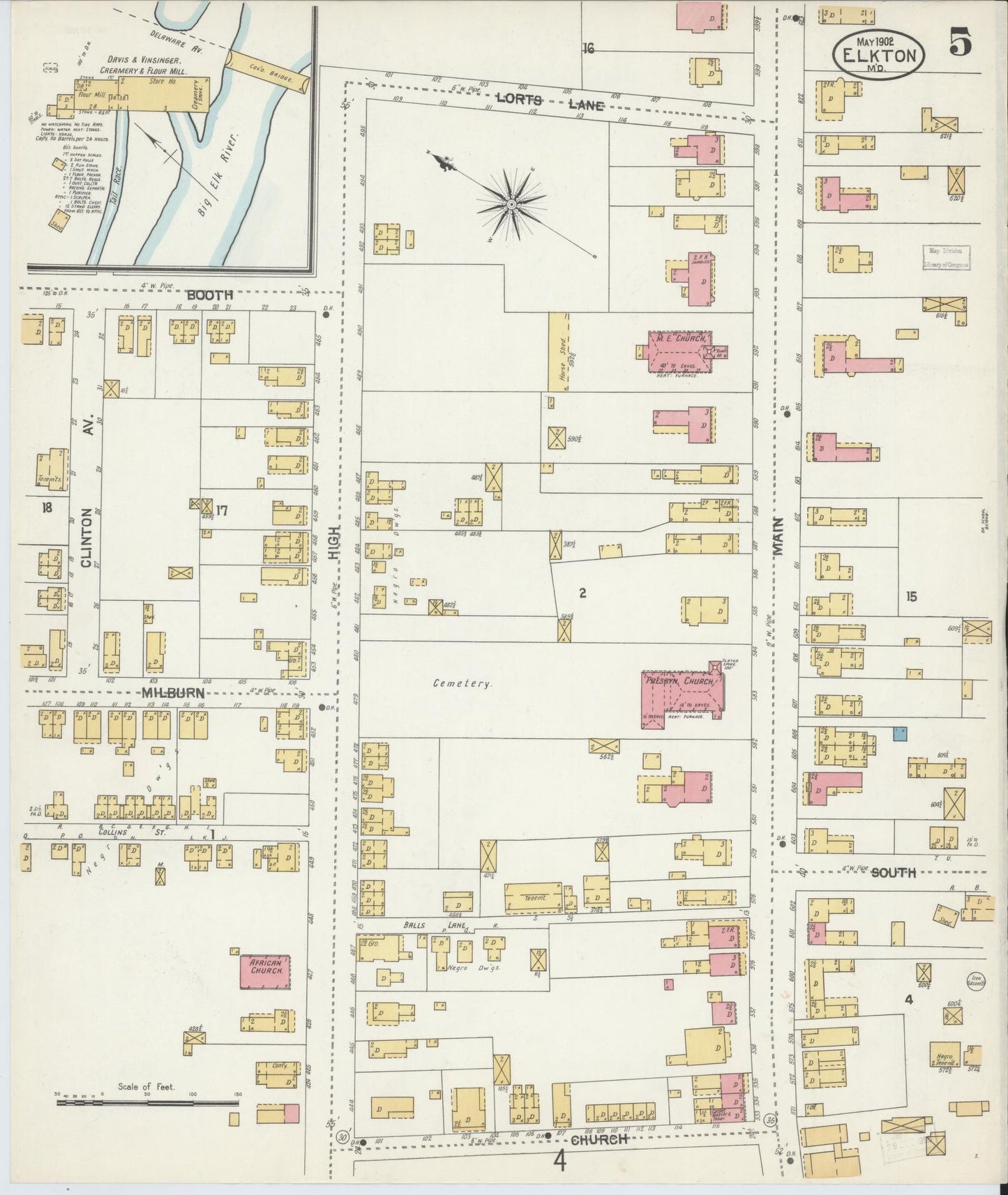 Sanborn Fire Insurance Map from Elkton, Cecil County, Maryland (1902), Sheet #0005 - Complete Map Set gallery image, historic Sanborn map, vintage wall art, Maryland Maryland