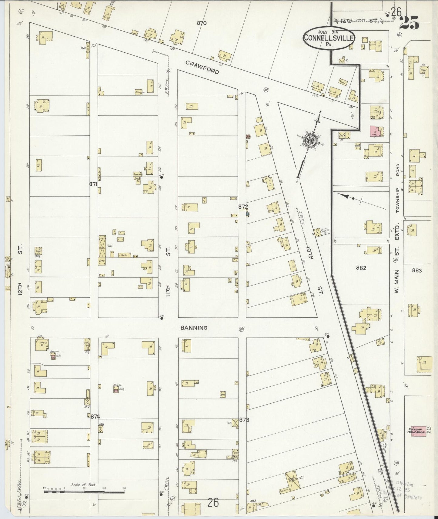 Sanborn Fire Insurance Map from Connellsville, Fayette County, Pennsylvania (1914), Sheet #0025 - Historic Sanborn Fire Insurance Map Print, vintage old map wall art, antique decor, genealogy gift, Pennsylvania Pennsylvania map