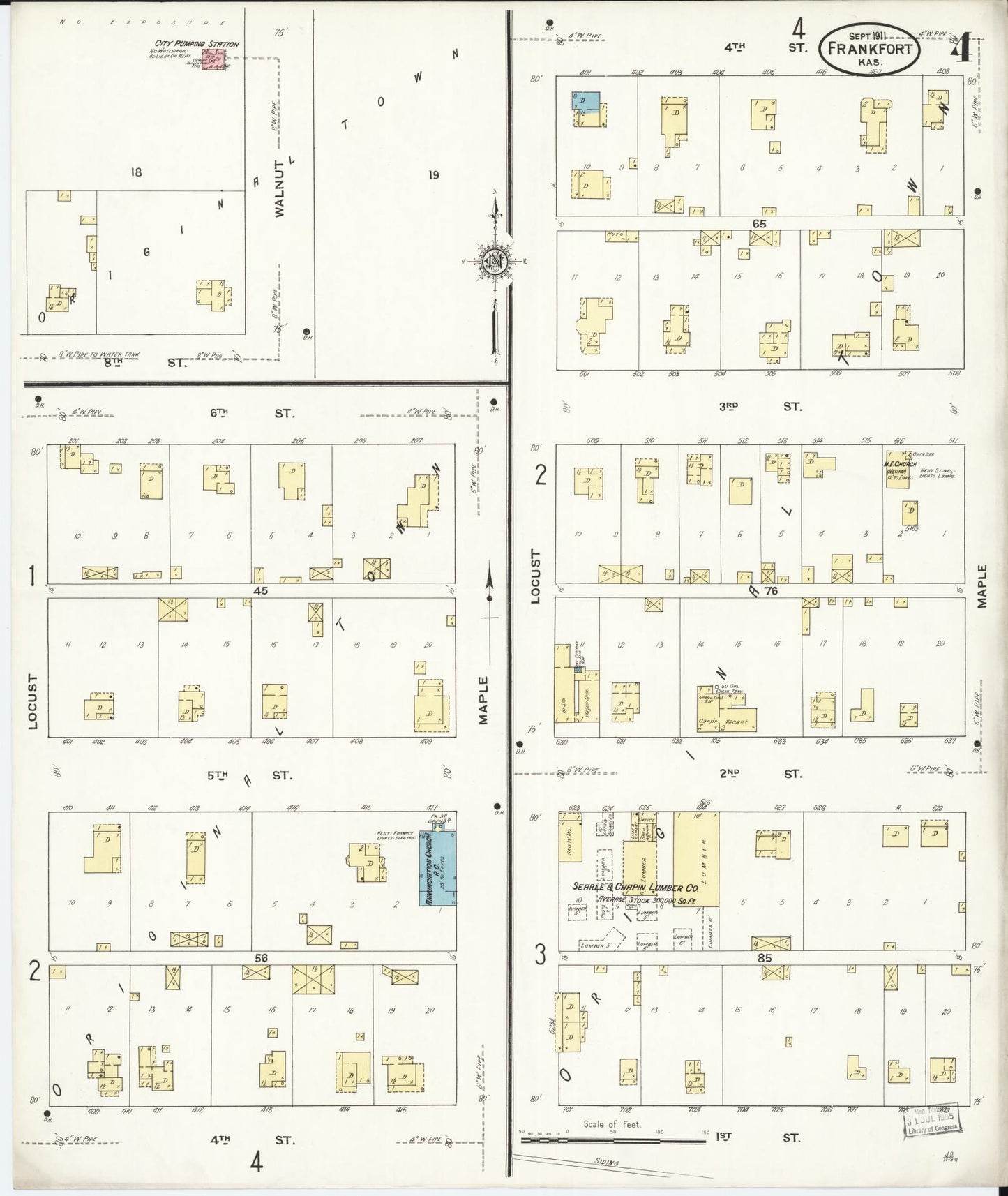 Sanborn Fire Insurance Map from Frankfort, Marshall County, Kansas (1911), Sheet #0004 - Complete Map Set gallery image, historic Sanborn map, vintage wall art, Kansas Kansas