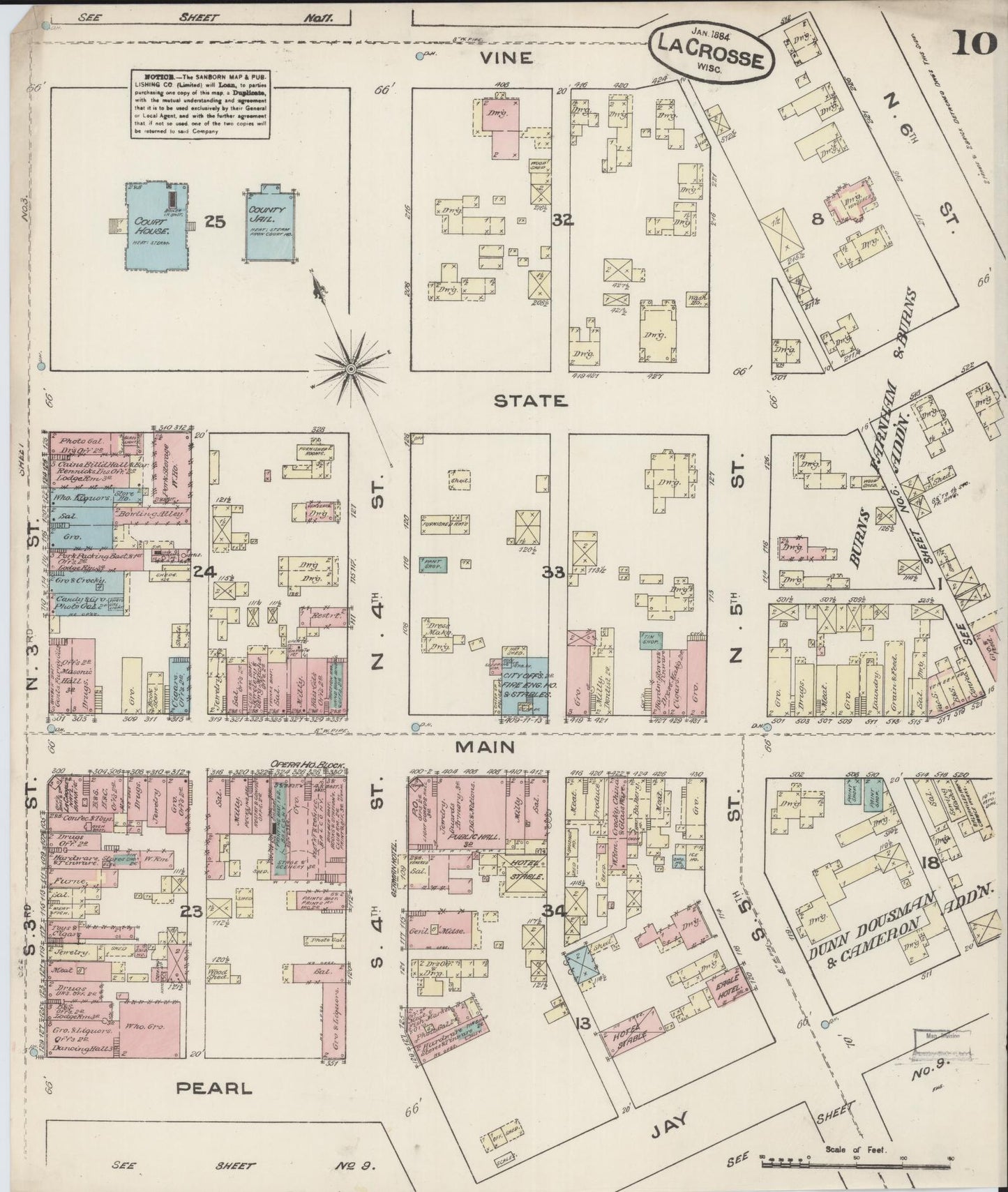 Sanborn Fire Insurance Map from La Crosse, La Crosse County, Wisconsin (1884), Sheet #0010 - Historic Sanborn Fire Insurance Map Print, vintage old map wall art, antique decor, genealogy gift, Wisconsin Wisconsin map