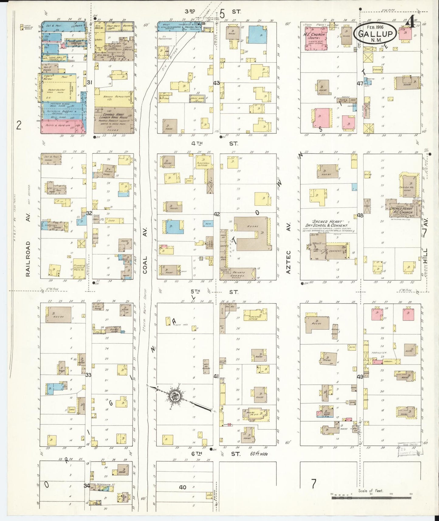 Sanborn Fire Insurance Map from Gallup, Mckinley County, New Mexico (1916), Sheet #0004 - Historic Sanborn Fire Insurance Map Print, vintage old map wall art, antique decor, genealogy gift, New Mexico New Mexico map