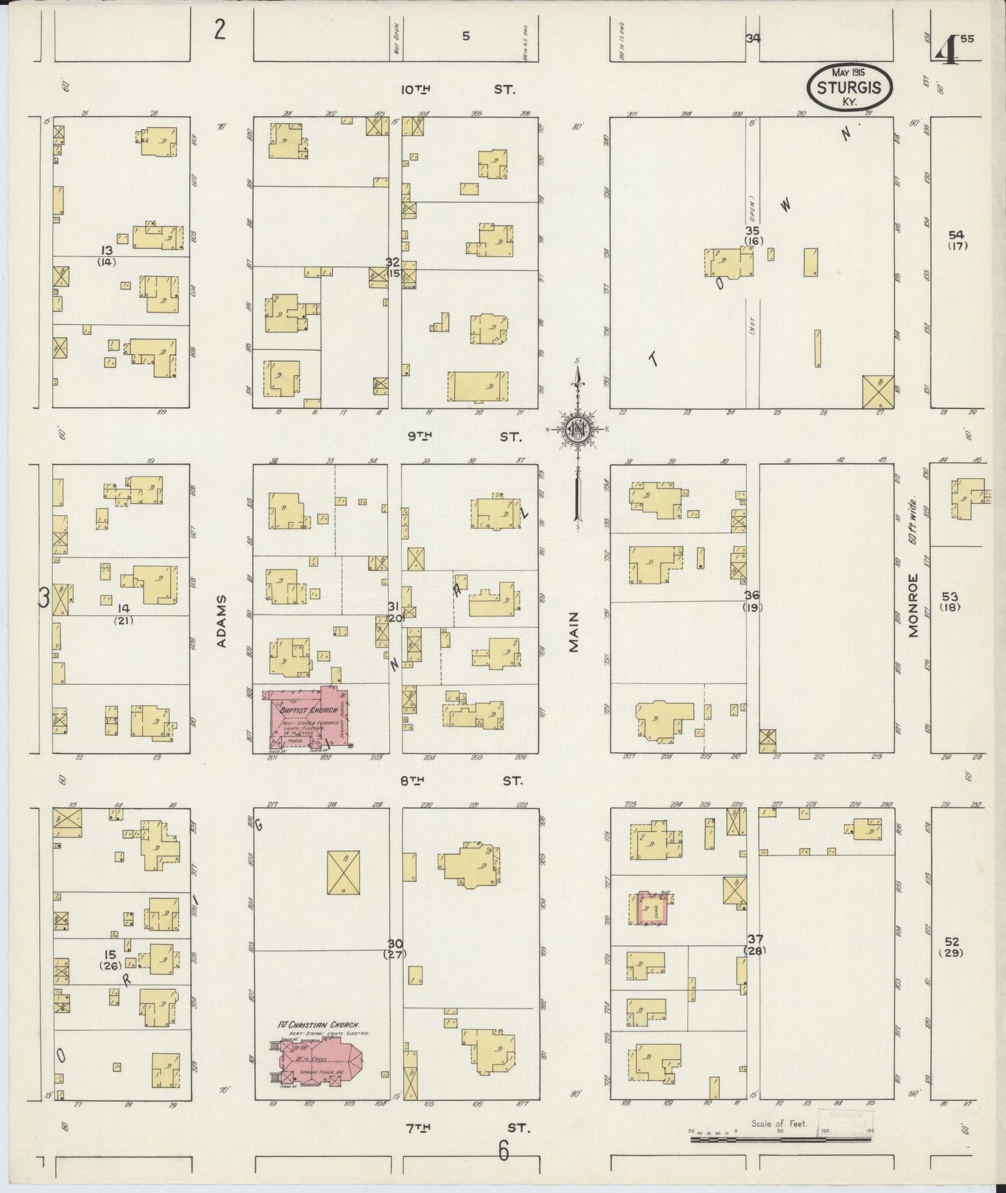 Sanborn Fire Insurance Map from Sturgis, Union County, Kentucky (1915), Sheet #0004 - Historic Sanborn Fire Insurance Map Print, vintage old map wall art, antique decor, genealogy gift, Kentucky Kentucky map