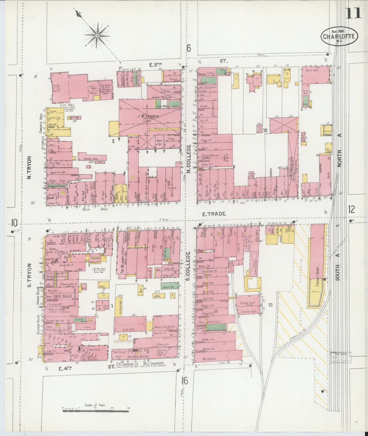 Sanborn Fire Insurance Map from Charlotte, Mecklenburg County, North Carolina (1900), Sheet #0011 - Historic Sanborn Fire Insurance Map Print, vintage old map wall art, antique decor, genealogy gift, North Carolina North Carolina map