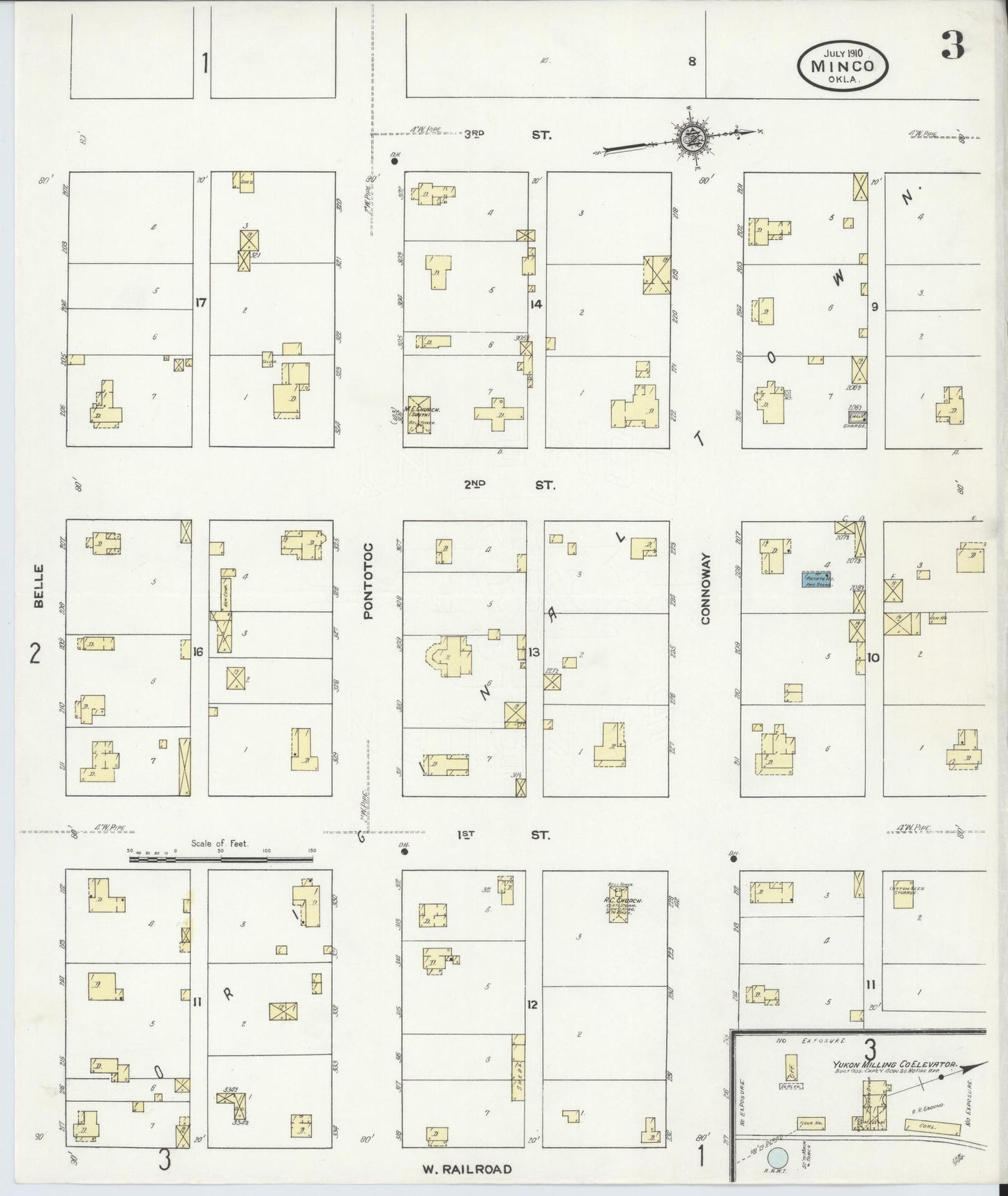 Sanborn Fire Insurance Map from Minco, Grady County, Oklahoma (1910), Sheet #0003 - Complete Map Set gallery image, historic Sanborn map, vintage wall art, Oklahoma Oklahoma
