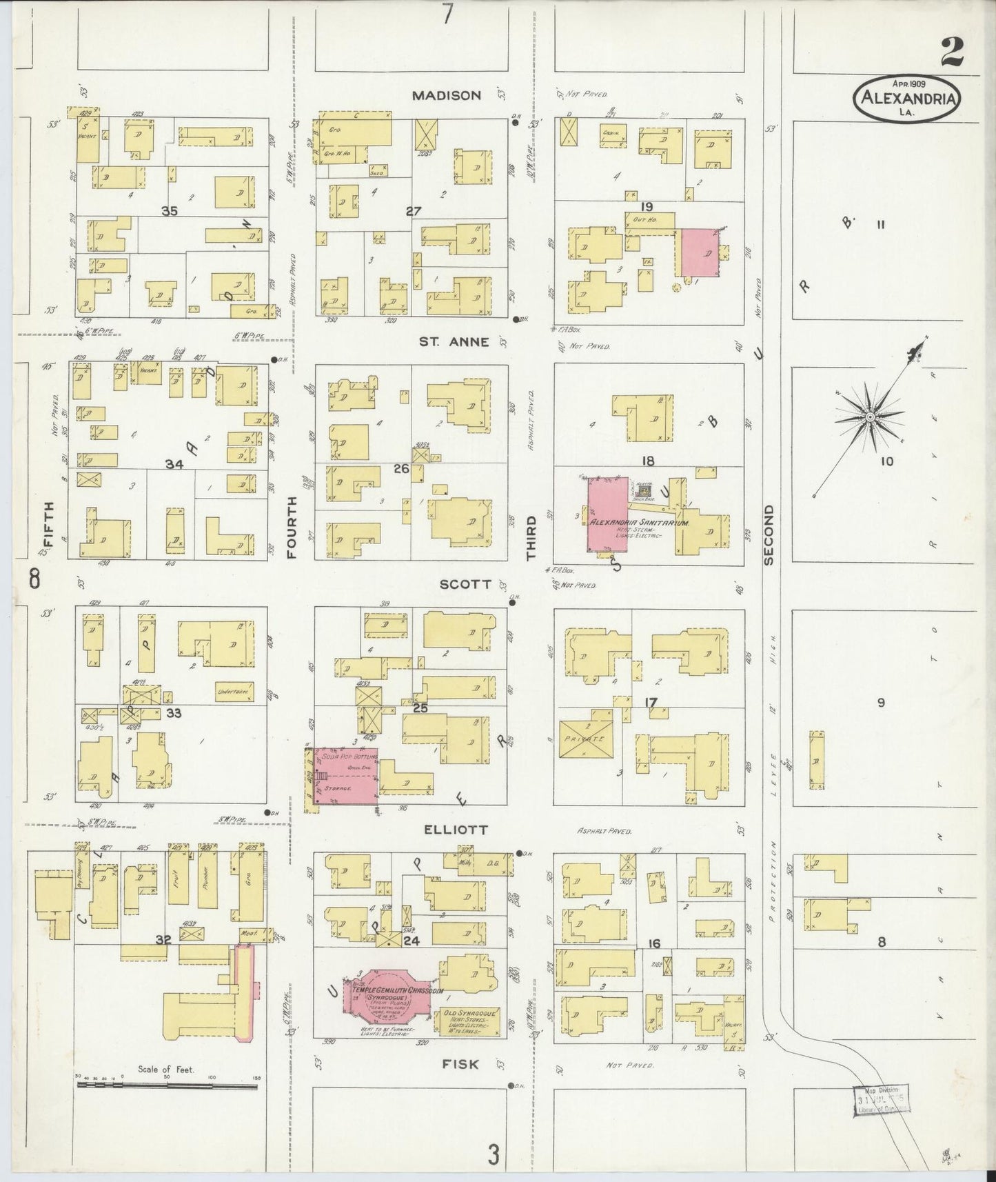 Sanborn Fire Insurance Map from Alexandria, Rapides Parish, Louisiana (1909), Sheet #0002 - Historic Sanborn Fire Insurance Map Print, vintage old map wall art, antique decor, genealogy gift, Louisiana Louisiana map