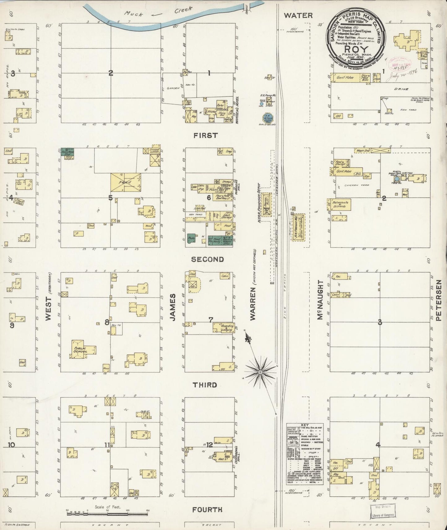 Sanborn Fire Insurance Map from Roy, Pierce County, Washington (1896), Sheet #0001 - Historic Sanborn Fire Insurance Map Print, vintage old map wall art, antique decor, genealogy gift, Washington Washington map