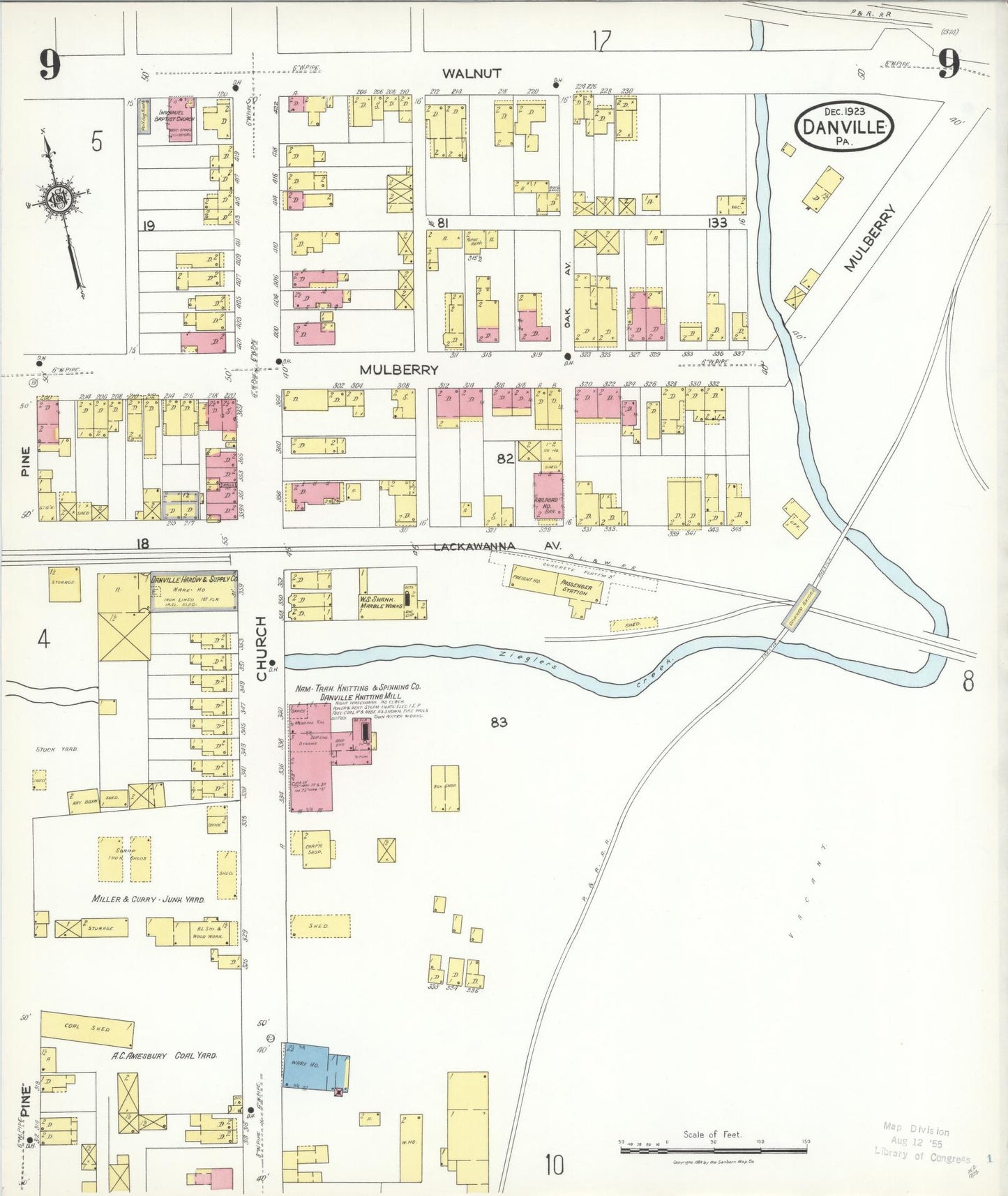Sanborn Fire Insurance Map from Danville, Montour County, Pennsylvania (1923), Sheet #0009 - Historic Sanborn Fire Insurance Map Print, vintage old map wall art, antique decor, genealogy gift, Pennsylvania Pennsylvania map