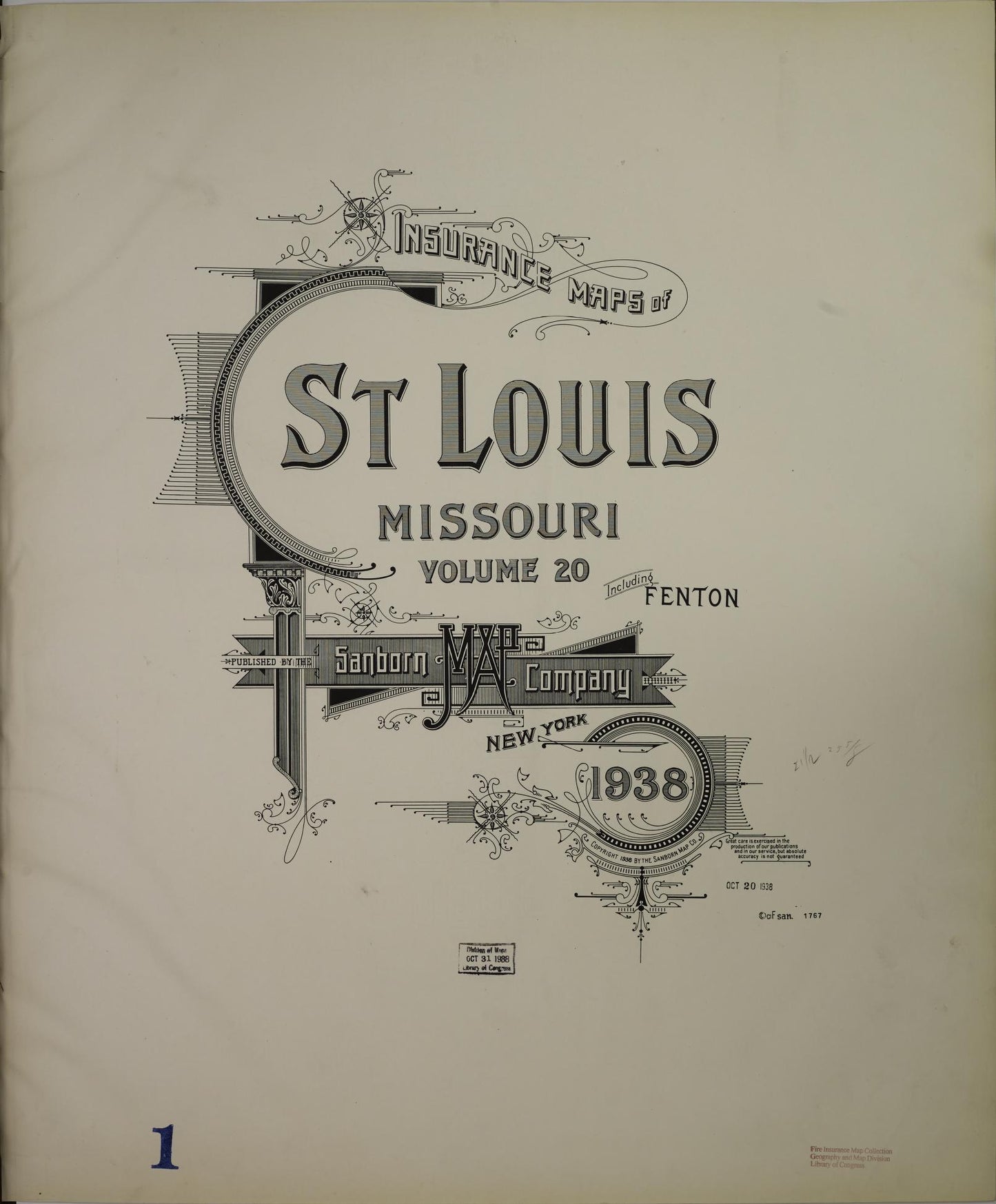 Sanborn Fire Insurance Map from Saint Louis, Independent City, Missouri (1938), Sheet #0001 - Complete Map Set gallery image, historic Sanborn map, vintage wall art, Missouri Missouri