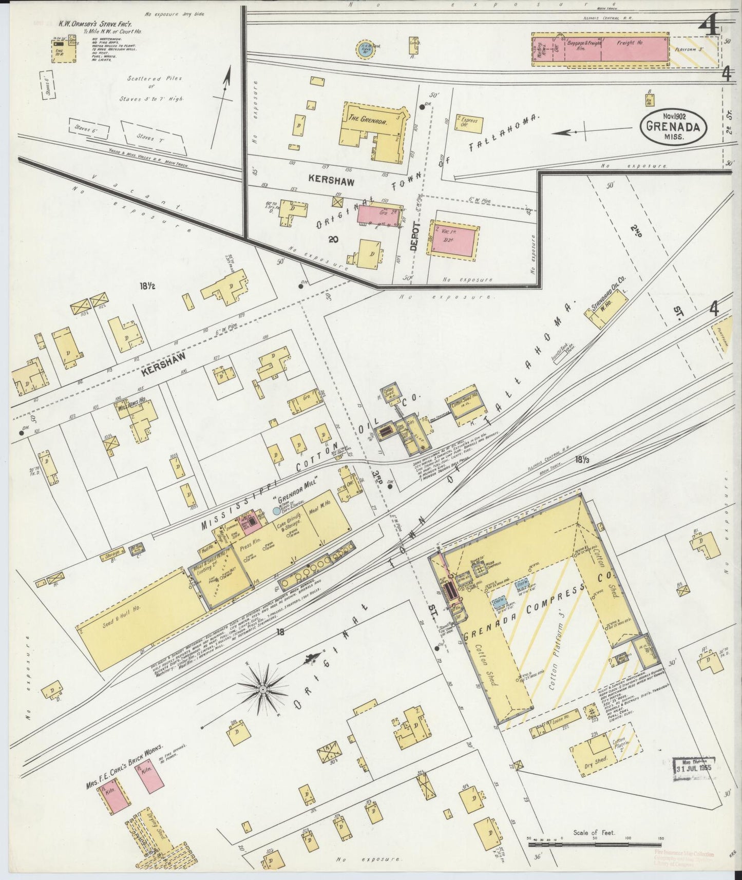 Sanborn Fire Insurance Map from Grenada, Grenada County, Mississippi (1902), Sheet #0004 - Complete Map Set gallery image, historic Sanborn map, vintage wall art, Mississippi Mississippi