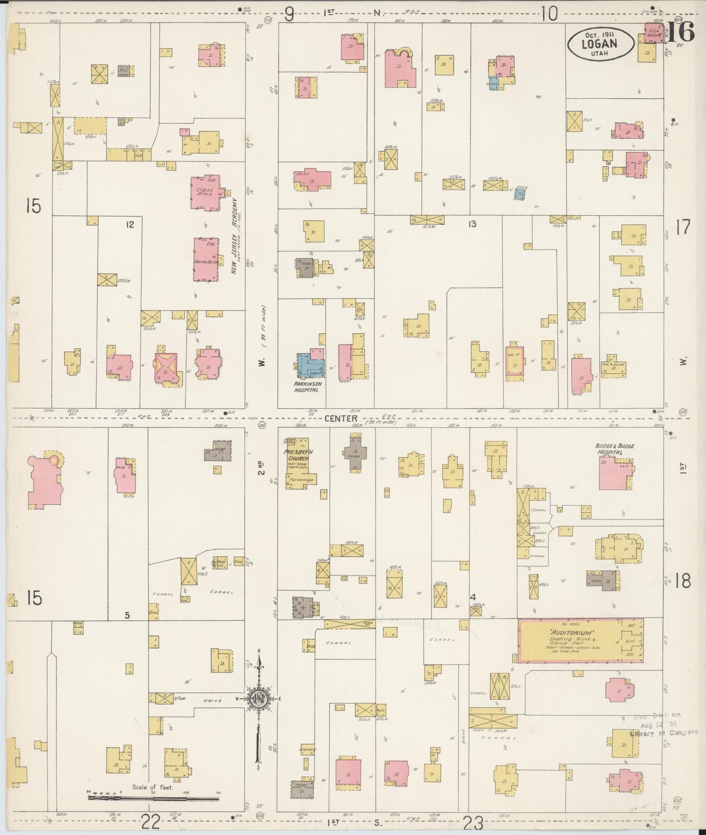 Sanborn Fire Insurance Map from Logan, Cache County, Utah (1911), Sheet #0016 - Historic Sanborn Fire Insurance Map Print, vintage old map wall art, antique decor, genealogy gift, Utah Utah map
