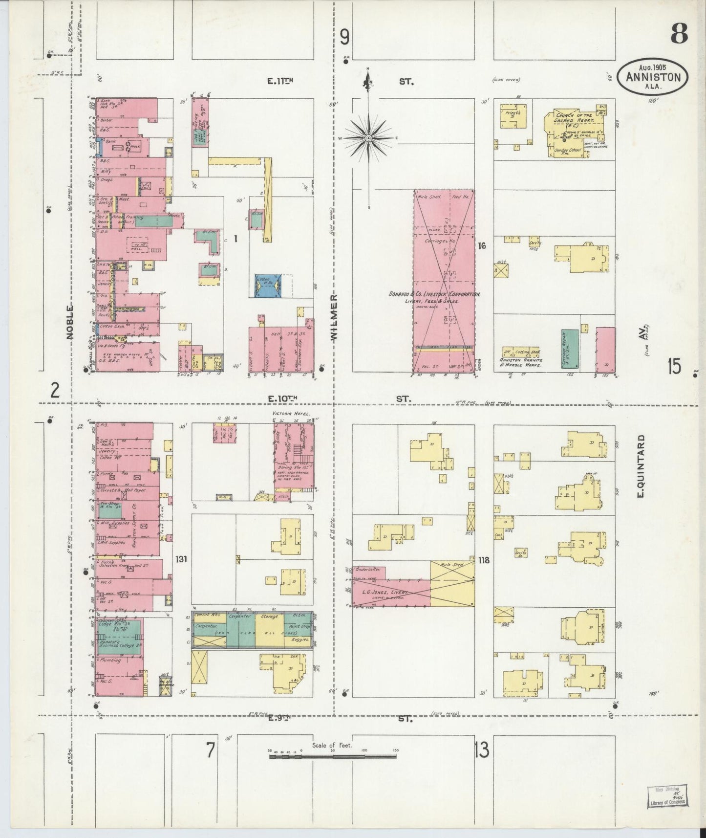 Sanborn Fire Insurance Map from Anniston, Calhoun County, Alabama (1905), Sheet #0008 - Historic Sanborn Fire Insurance Map Print, vintage old map wall art, antique decor, genealogy gift, Alabama Alabama map
