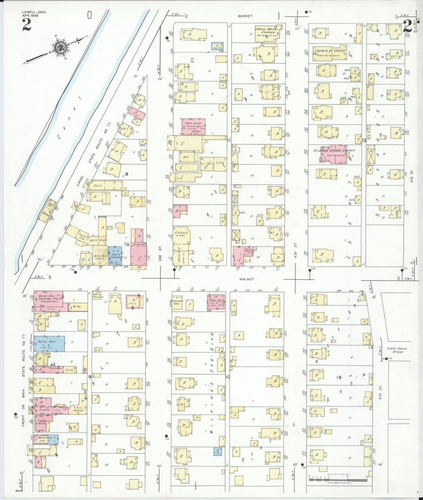 Sanborn Fire Insurance Map from Lowell, Washington County, Ohio (1948), Sheet #0002 - Complete Map Set gallery image, historic Sanborn map, vintage wall art, Ohio Ohio
