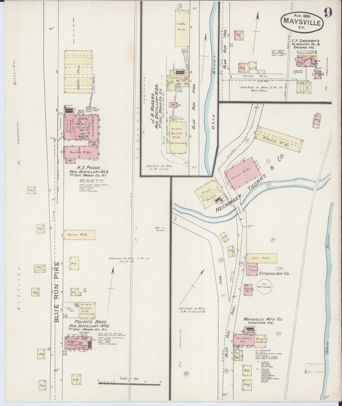 Sanborn Fire Insurance Map from Maysville, Mason County, Kentucky (1886), Sheet #0009 - Historic Sanborn Fire Insurance Map Print, vintage old map wall art, antique decor, genealogy gift, Kentucky Kentucky map