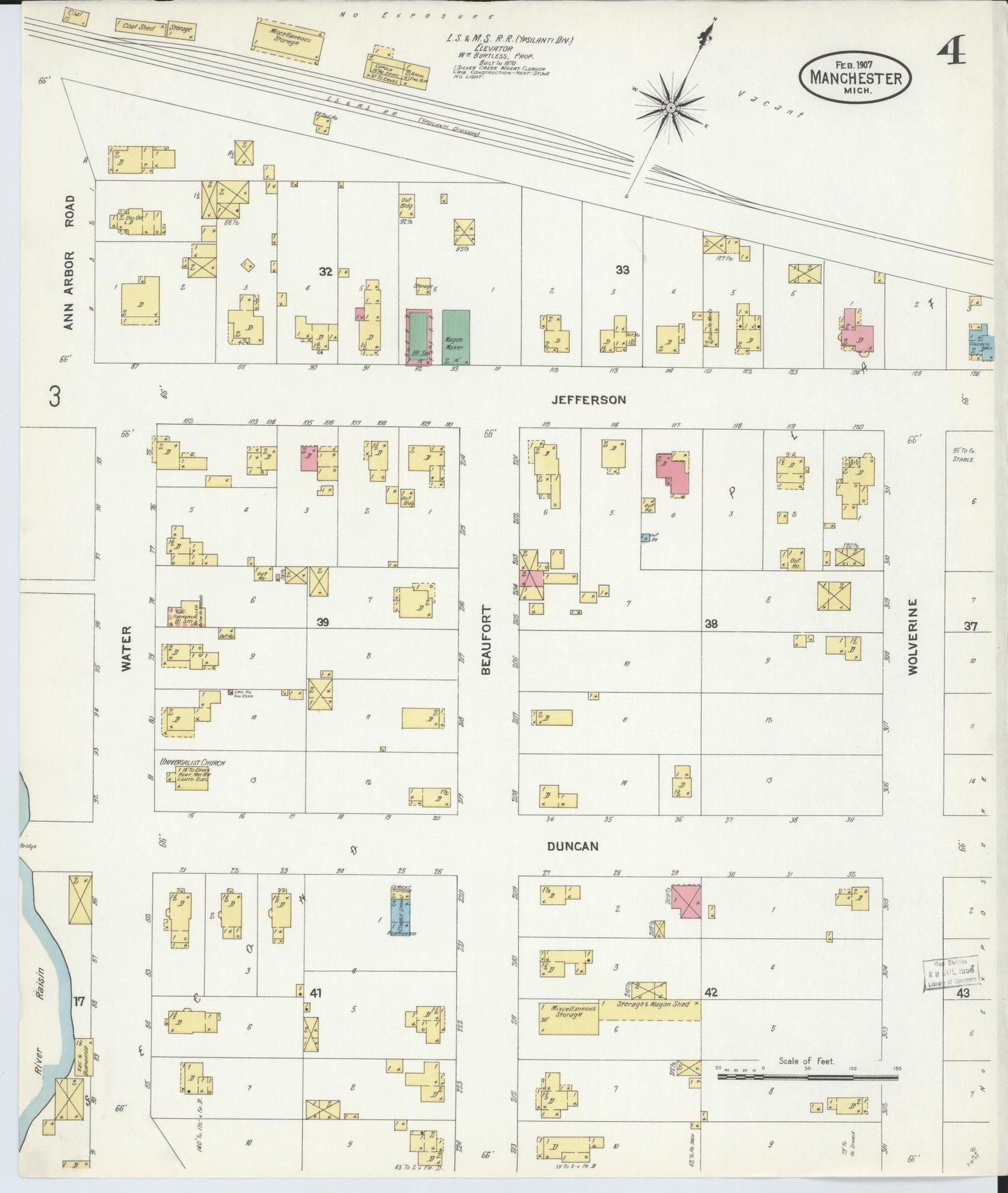Sanborn Fire Insurance Map from Manchester, Washtenaw County, Michigan (1907), Sheet #0004 - Complete Map Set gallery image, historic Sanborn map, vintage wall art, Michigan Michigan