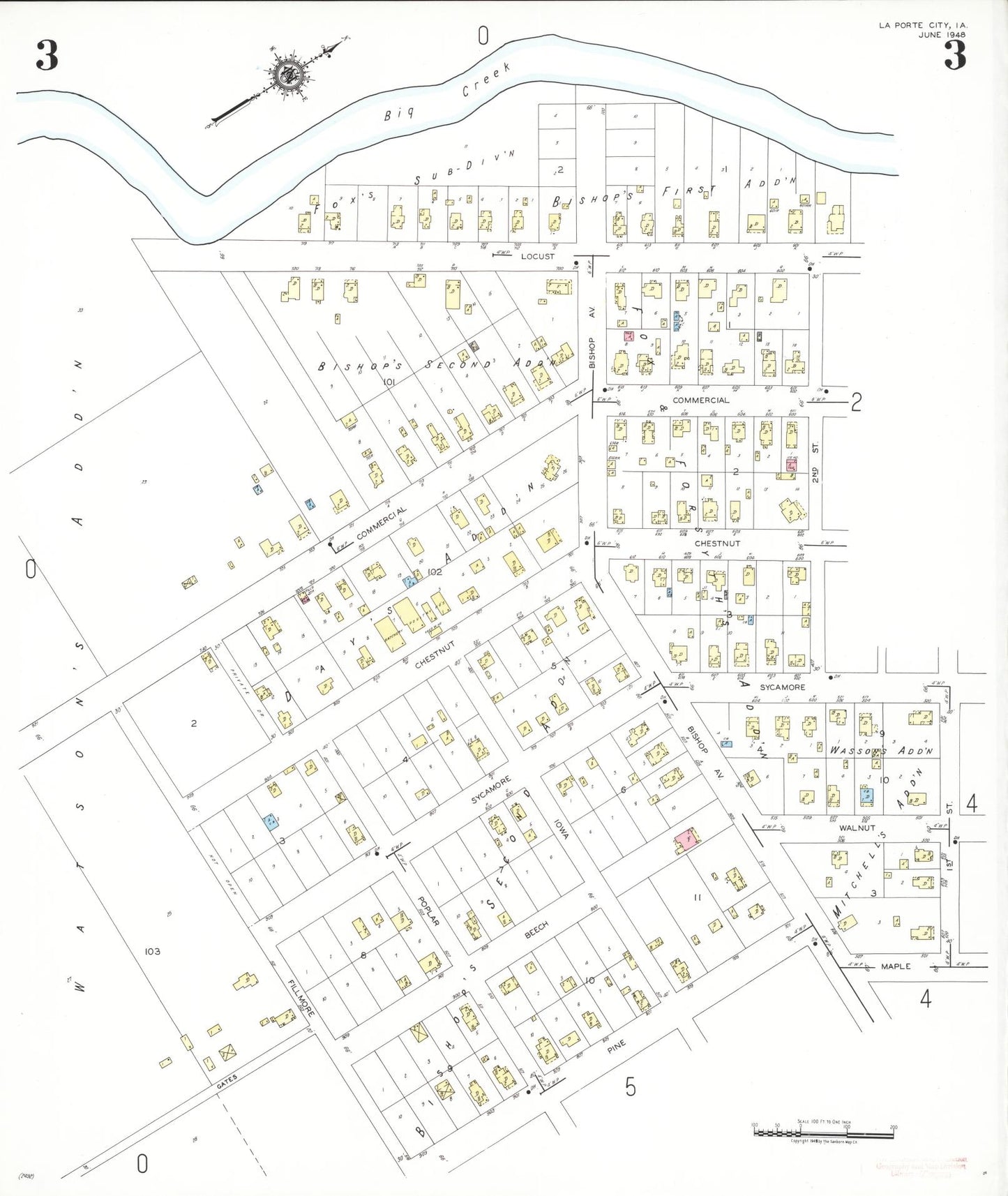 Sanborn Fire Insurance Map from La Porte City, Black Hawk County, Iowa (1948), Sheet #0003 - Historic Sanborn Fire Insurance Map Print, vintage old map wall art
