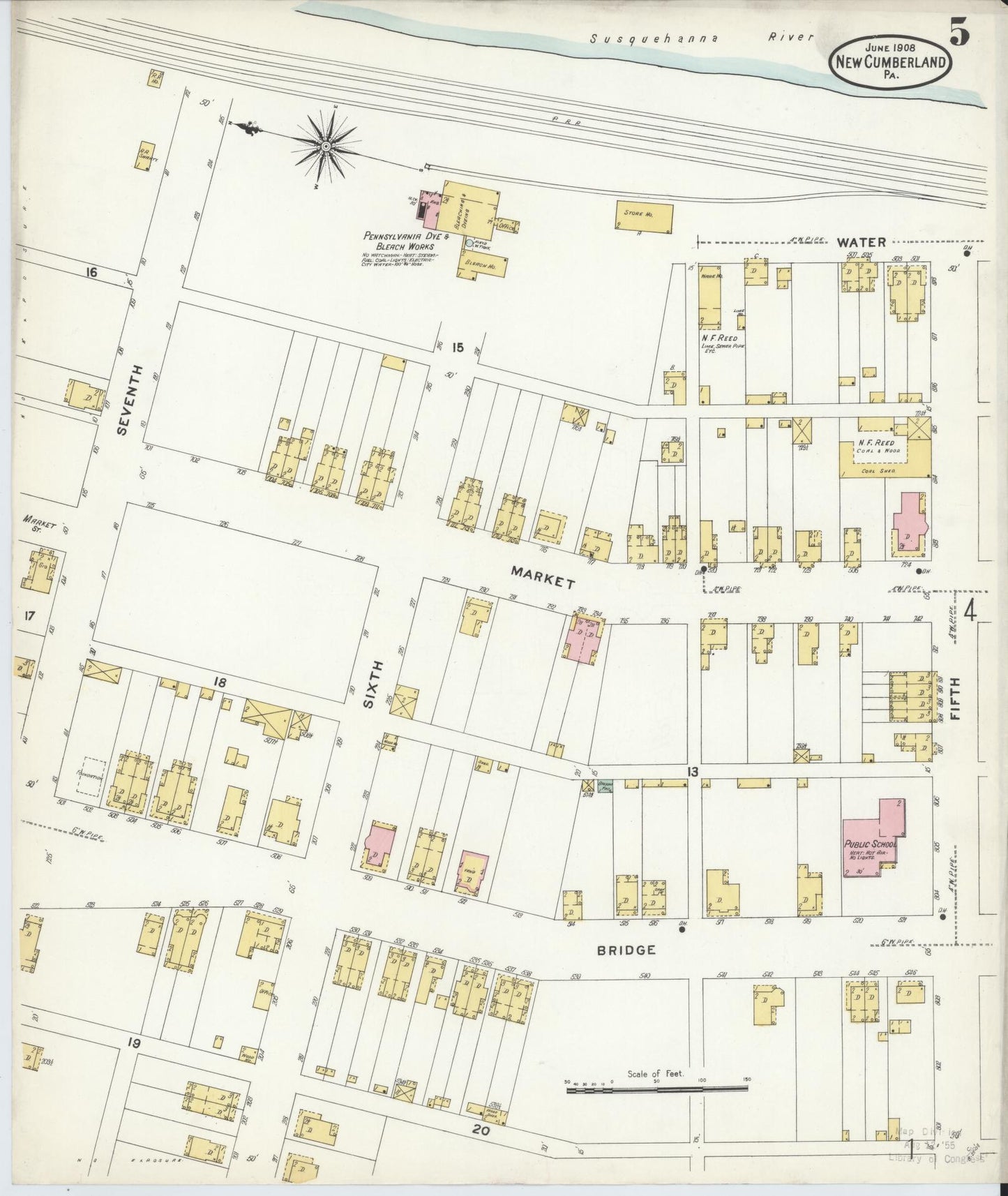 Sanborn Fire Insurance Map from New Cumberland, Cumberland County, Pennsylvania (1908), Sheet #0005 - Complete Map Set gallery image, historic Sanborn map, vintage wall art, Pennsylvania Pennsylvania