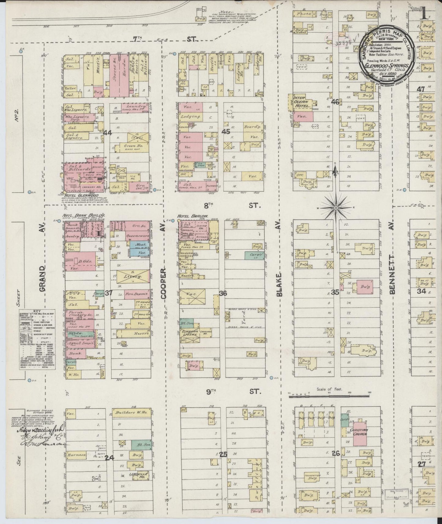 Sanborn Fire Insurance Map from Glenwood Springs, Garfield County, Colorado (1890), Sheet #0001 - Historic Sanborn Fire Insurance Map Print, vintage old map wall art, antique decor, genealogy gift, Colorado Colorado map