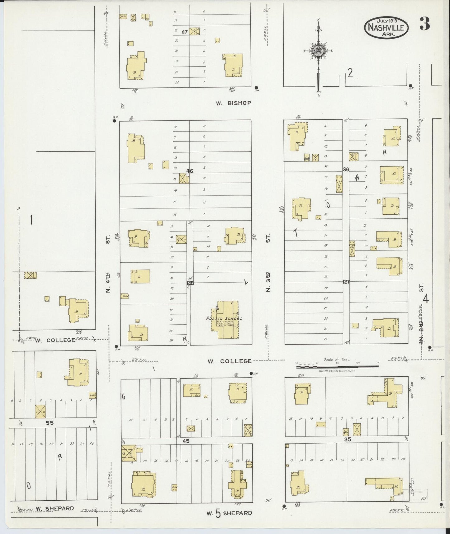 Sanborn Fire Insurance Map from Nashville, Howard County, Arkansas (1919), Sheet #0003 - Historic Sanborn Fire Insurance Map Print, vintage old map wall art, antique decor, genealogy gift, Arkansas Arkansas map