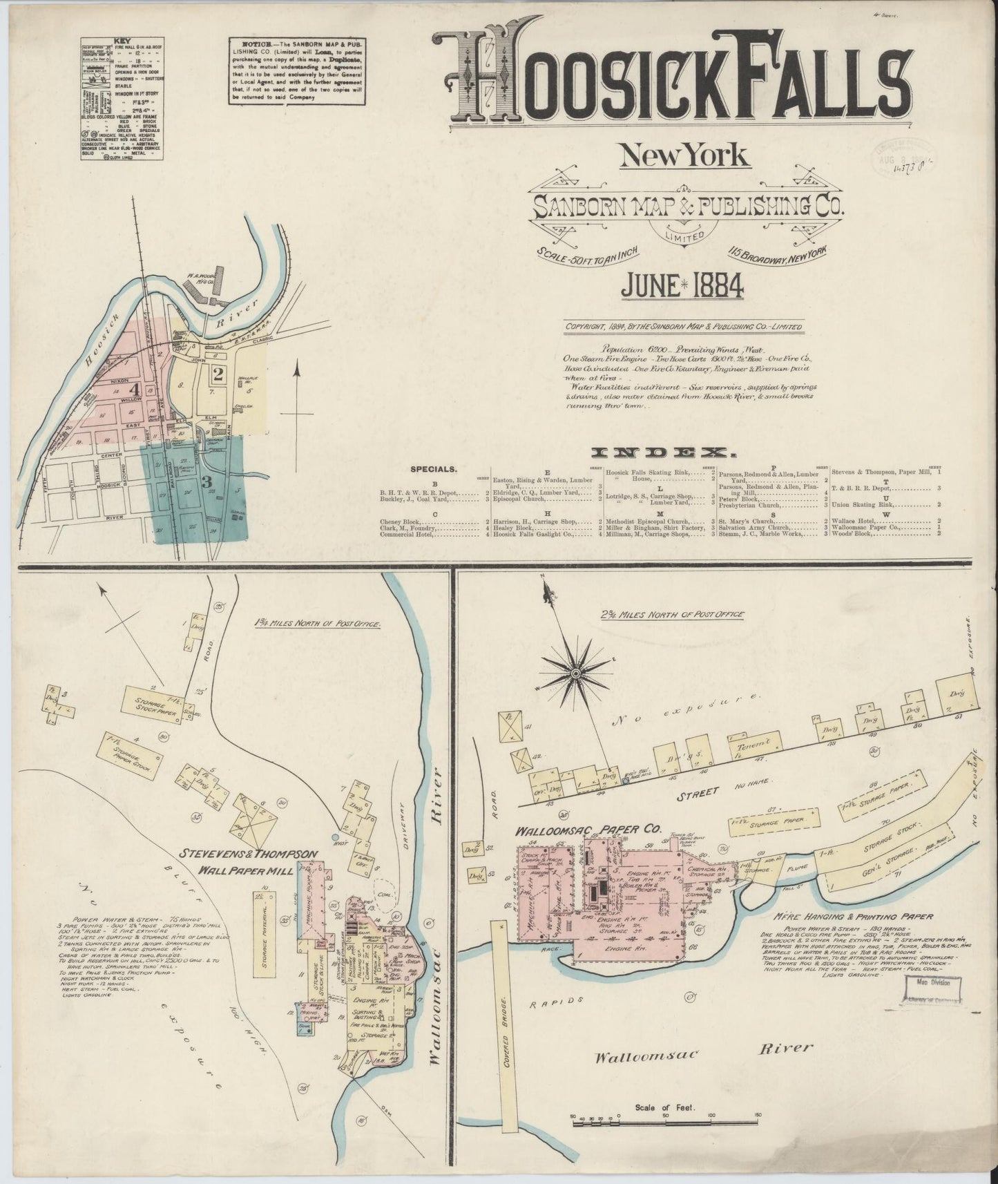 Sanborn Fire Insurance Map from Hoosick Falls, Rensselaer County, New York. (1884) – Historic Sanborn Fire Insurance Map Print