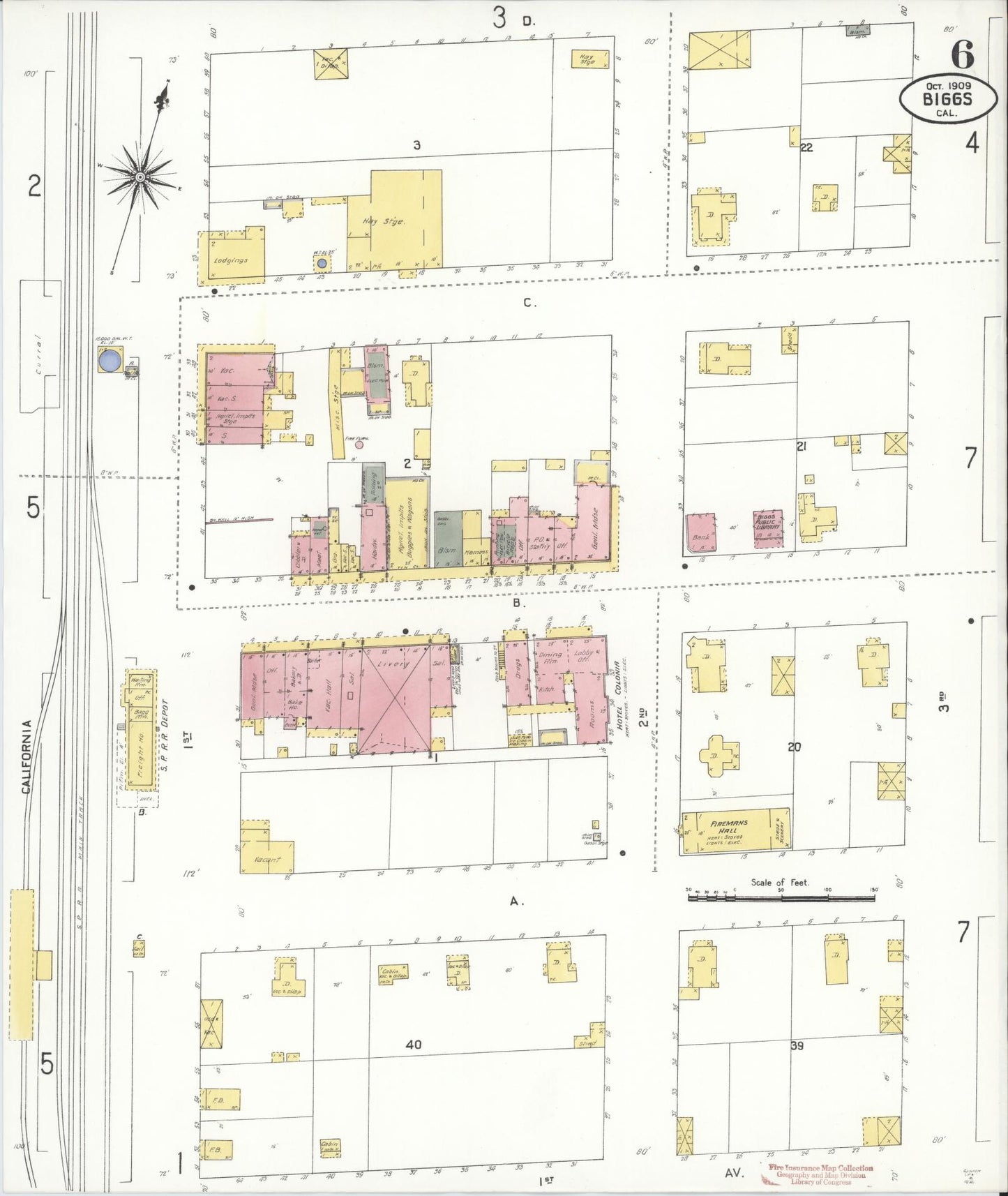 Sanborn Fire Insurance Map from Biggs, Butte County, California (1909), Sheet #0006 - Historic Sanborn Fire Insurance Map Print, vintage old map wall art, antique decor, genealogy gift, California California map