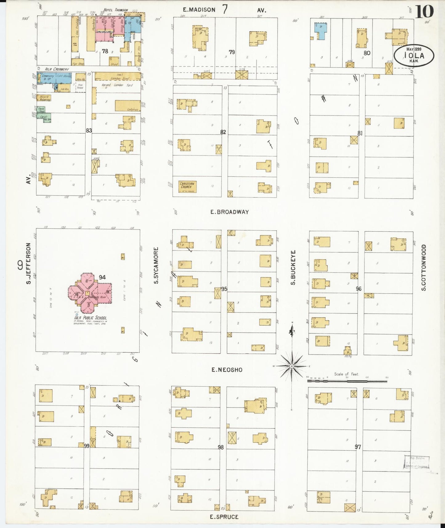 Sanborn Fire Insurance Map from Iola, Allen County, Kansas (1899), Sheet #0010 - Historic Sanborn Fire Insurance Map Print, vintage old map wall art, antique decor, genealogy gift, Kansas Kansas map