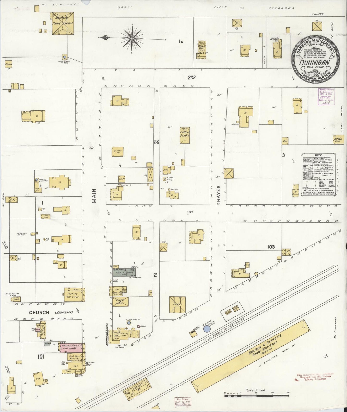 Sanborn Fire Insurance Map from Dunnigan, Yolo County, California (1907), Sheet #0001 - Historic Sanborn Fire Insurance Map Print, vintage old map wall art, antique decor, genealogy gift, California California map