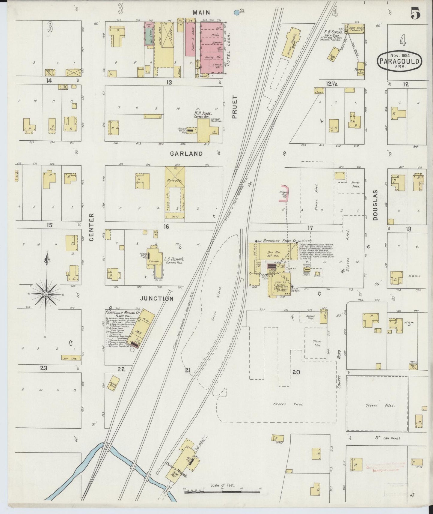 Sanborn Fire Insurance Map from Paragould, Greene County, Arkansas (1894), Sheet #0005 - Complete Map Set gallery image, historic Sanborn map, vintage wall art, Arkansas Arkansas