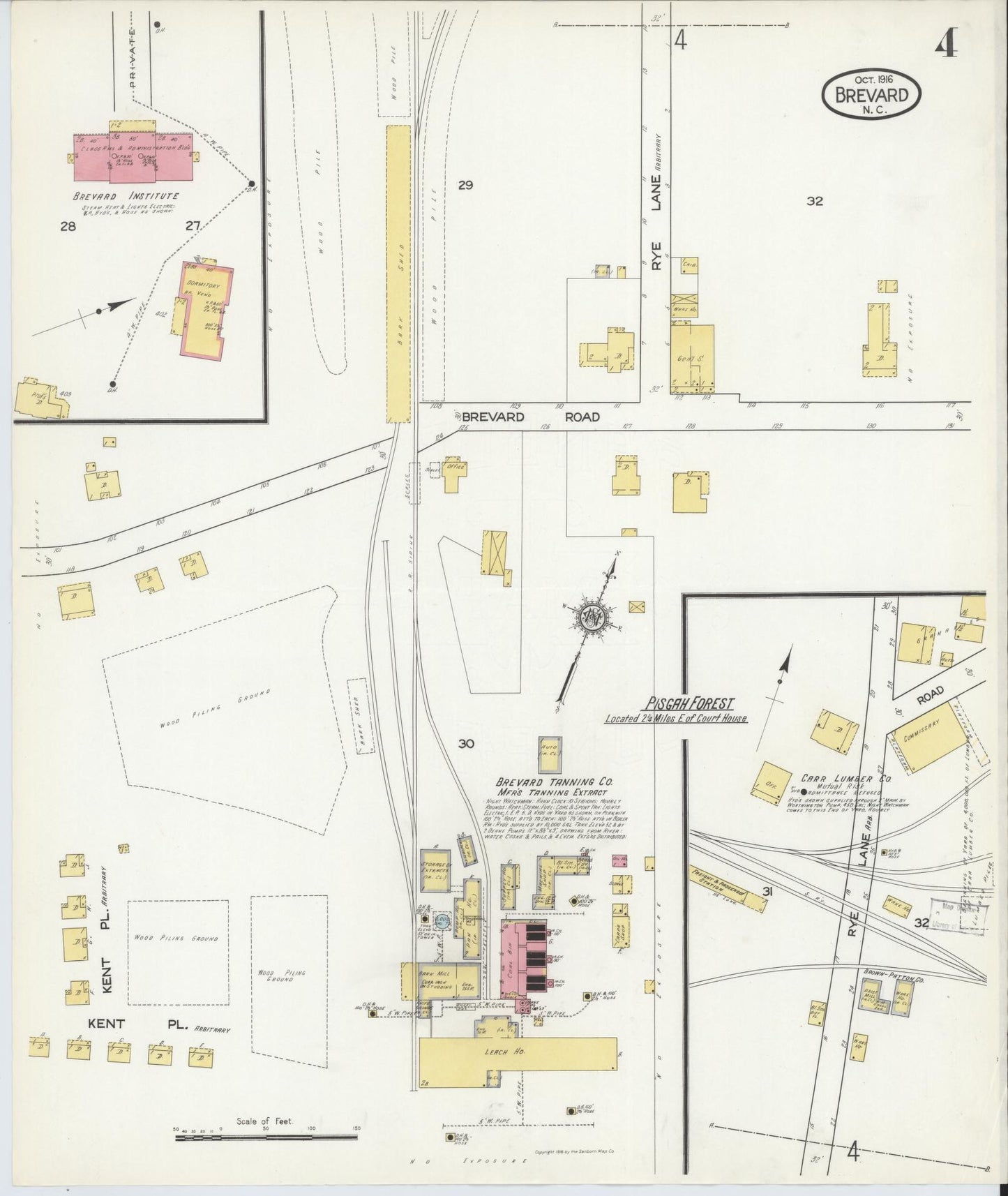 Sanborn Fire Insurance Map from Brevard, Transylvania County, North Carolina (1916), Sheet #0004 - Historic Sanborn Fire Insurance Map Print, vintage old map wall art, antique decor, genealogy gift, North Carolina North Carolina map