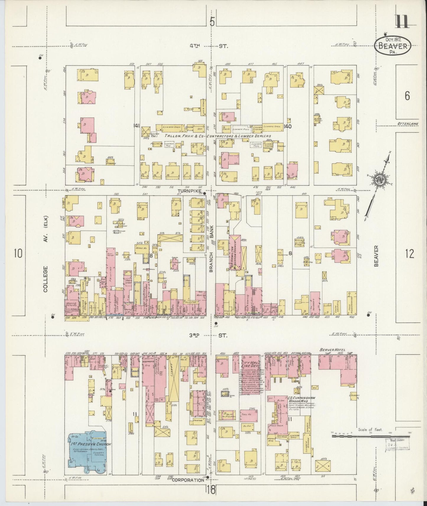 Sanborn Fire Insurance Map from Beaver, Beaver County, Pennsylvania (1912), Sheet #0011 - Historic Sanborn Fire Insurance Map Print, vintage old map wall art, antique decor, genealogy gift, Pennsylvania Pennsylvania map