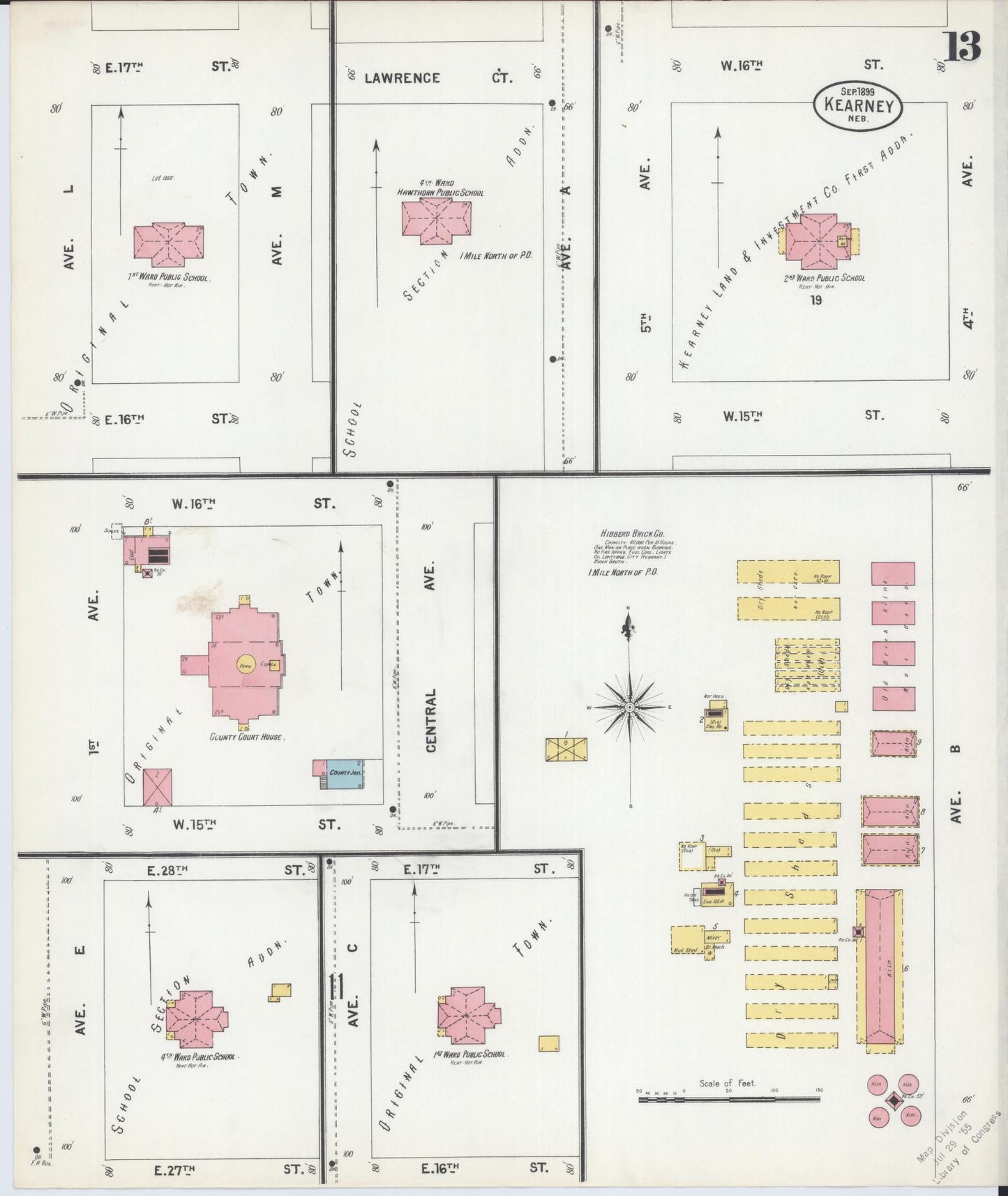 Sanborn Fire Insurance Map from Kearney, Buffalo County, Nebraska (1899), Sheet #0013 - Historic Sanborn Fire Insurance Map Print, vintage old map wall art, antique decor, genealogy gift, Nebraska Nebraska map