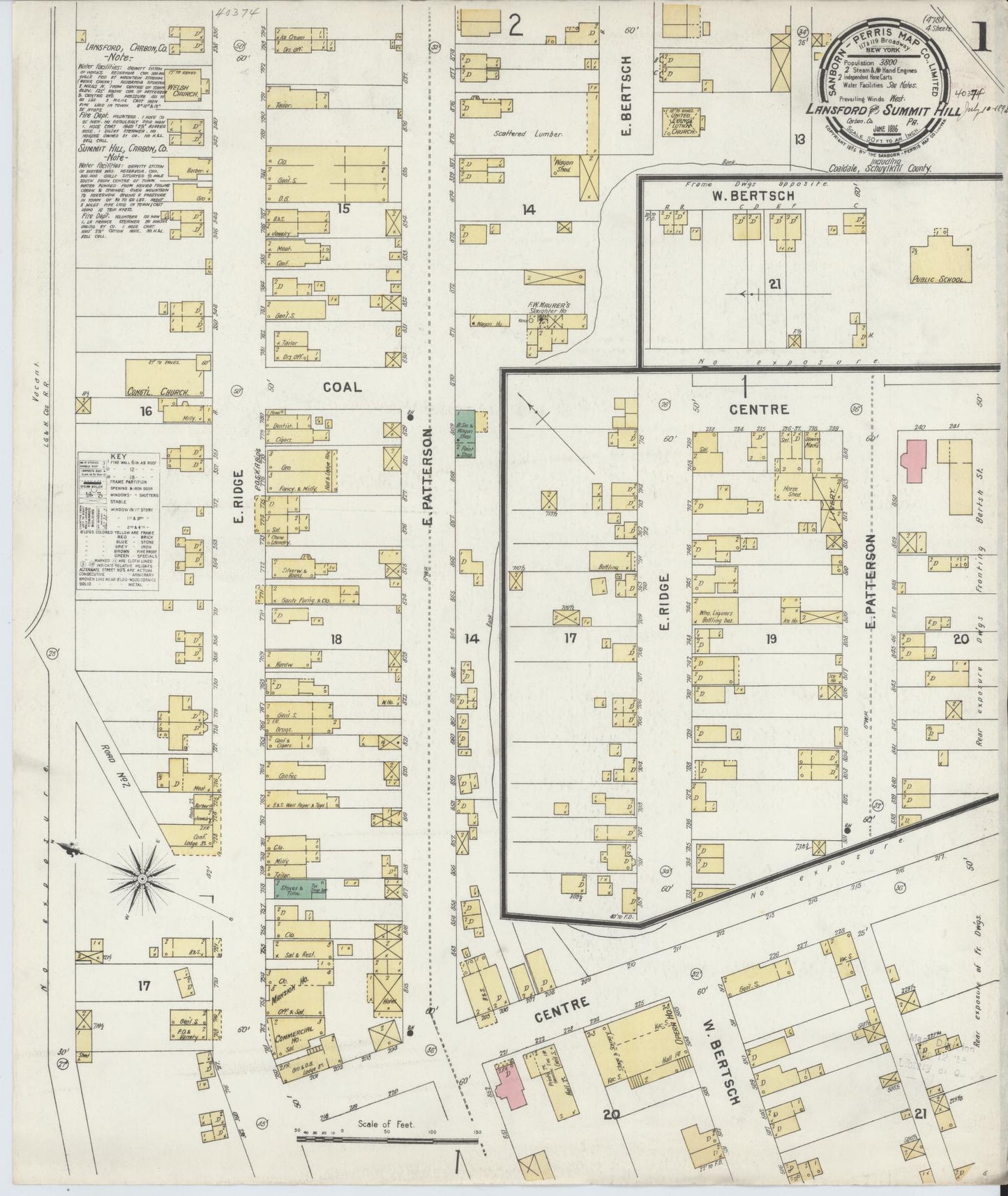 Sanborn Fire Insurance Map from Lansford, Carbon County, Pennsylvania. (1896) – Historic Sanborn Fire Insurance Map Print