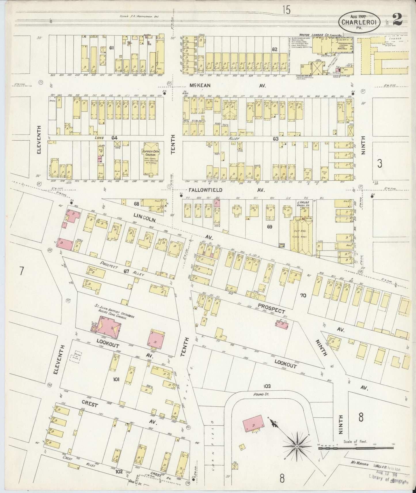 Sanborn Fire Insurance Map from Charleroi, Washington County, Pennsylvania (1907), Sheet #0002 - Historic Sanborn Fire Insurance Map Print, vintage old map wall art, antique decor, genealogy gift, Pennsylvania Pennsylvania map
