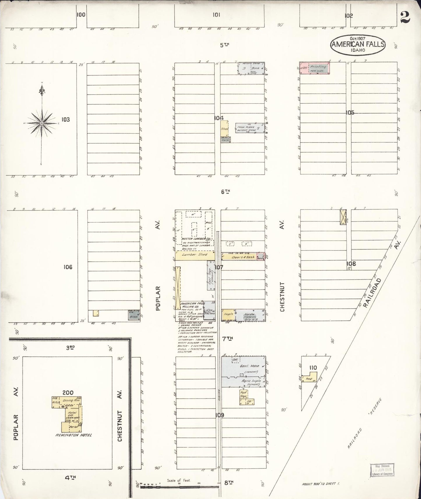 Sanborn Fire Insurance Map from American Falls, Power County, Idaho (1907), Sheet #0002 - Complete Map Set gallery image, historic Sanborn map, vintage wall art, Idaho Idaho