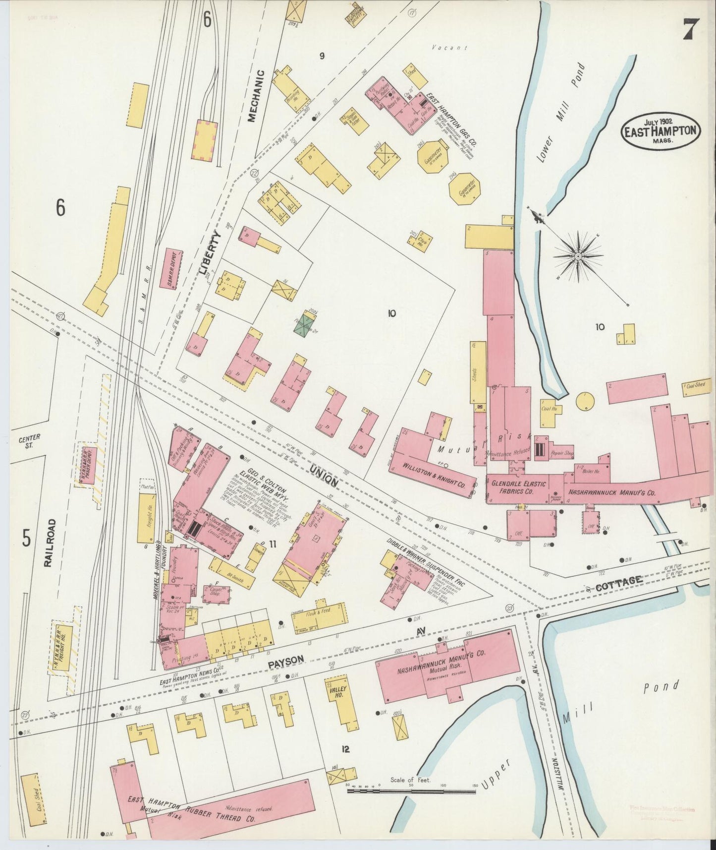 Sanborn Fire Insurance Map from East Hampton, Hampshire County, Massachusetts (1902), Sheet #0007 - Historic Sanborn Fire Insurance Map Print, vintage old map wall art, antique decor, genealogy gift, Massachusetts Massachusetts map
