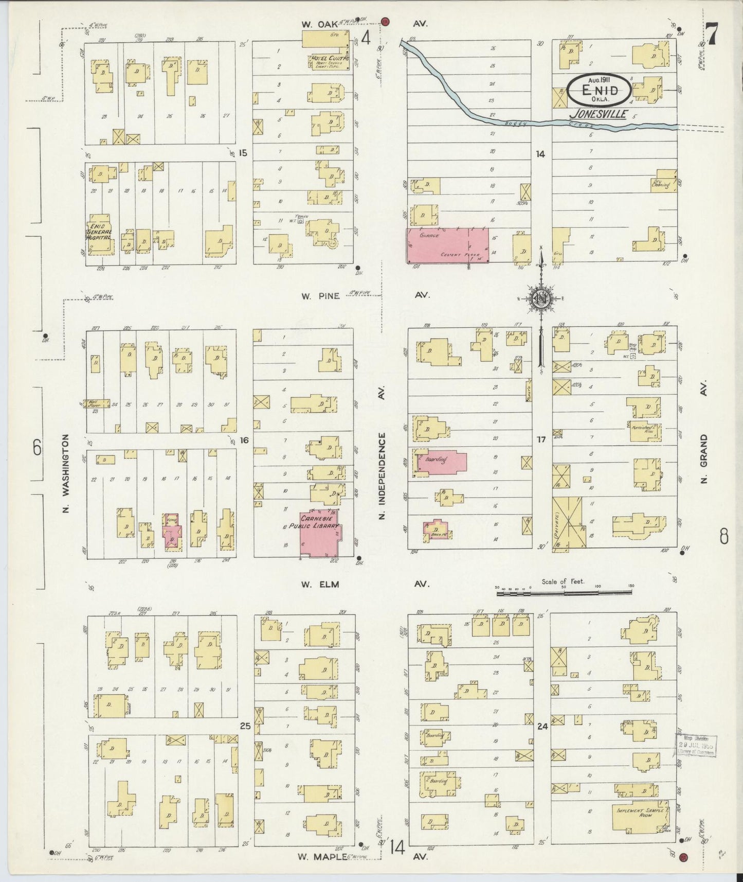 Sanborn Fire Insurance Map from Enid, Garfield County, Oklahoma (1911), Sheet #0007 - Historic Sanborn Fire Insurance Map Print, vintage old map wall art, antique decor, genealogy gift, Oklahoma Oklahoma map