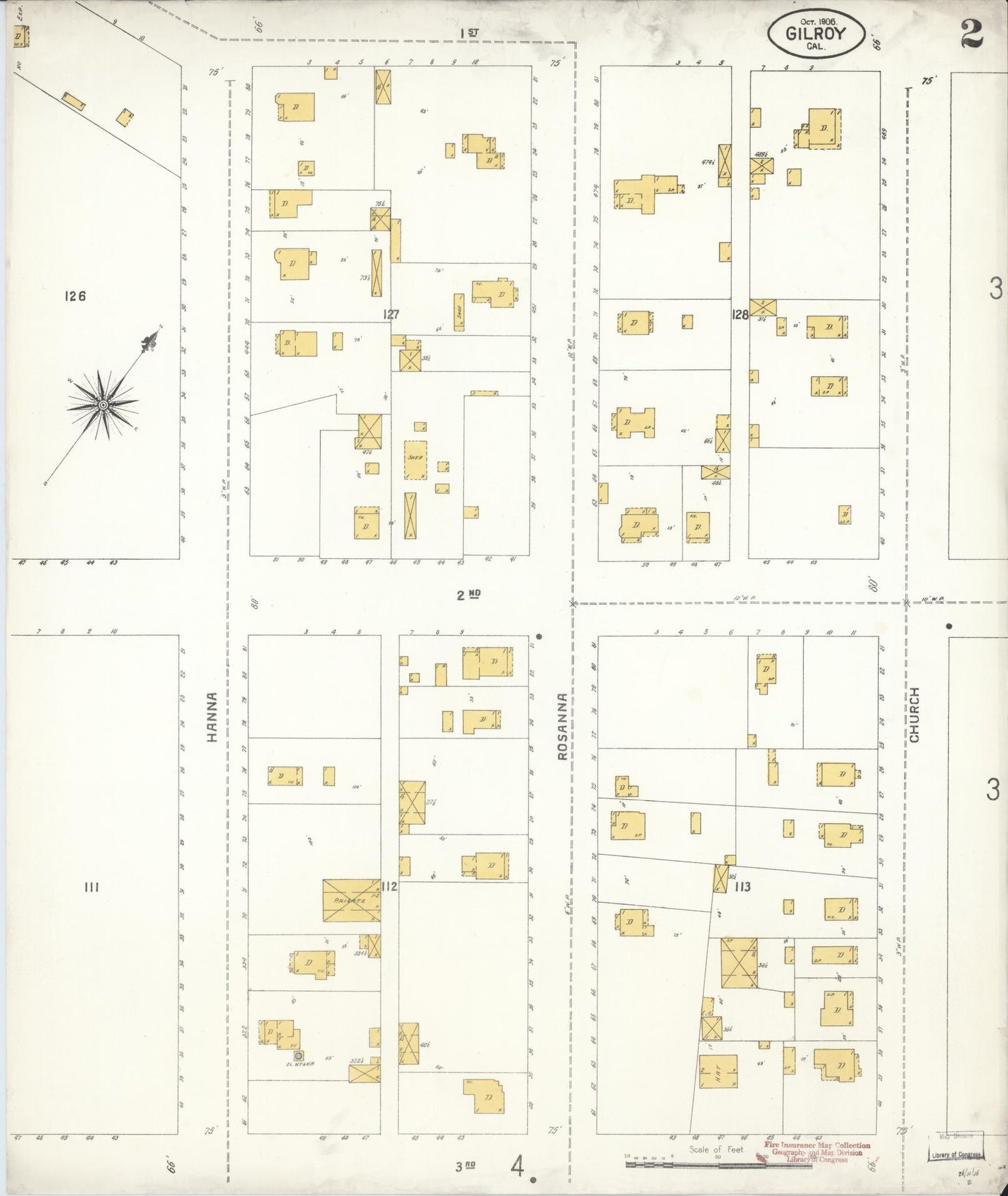 Sanborn Fire Insurance Map from Gilroy, Santa Clara County, California (1906), Sheet #0002 - Historic Sanborn Fire Insurance Map Print, vintage old map wall art, antique decor, genealogy gift, California California map