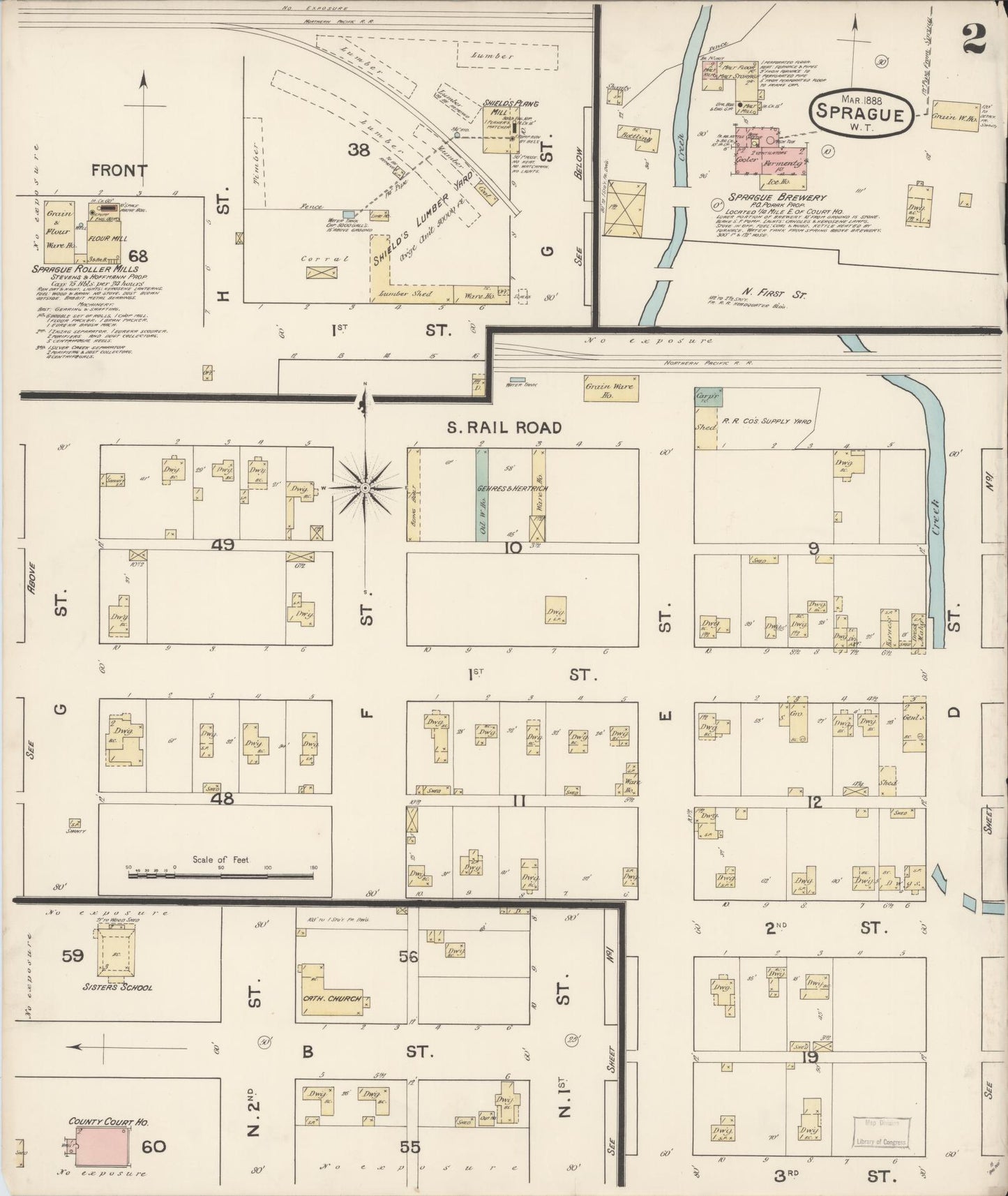 Sanborn Fire Insurance Map from Sprague, Lincoln County, Washington (1888), Sheet #0002 - Complete Map Set gallery image, historic Sanborn map, vintage wall art, Washington Washington