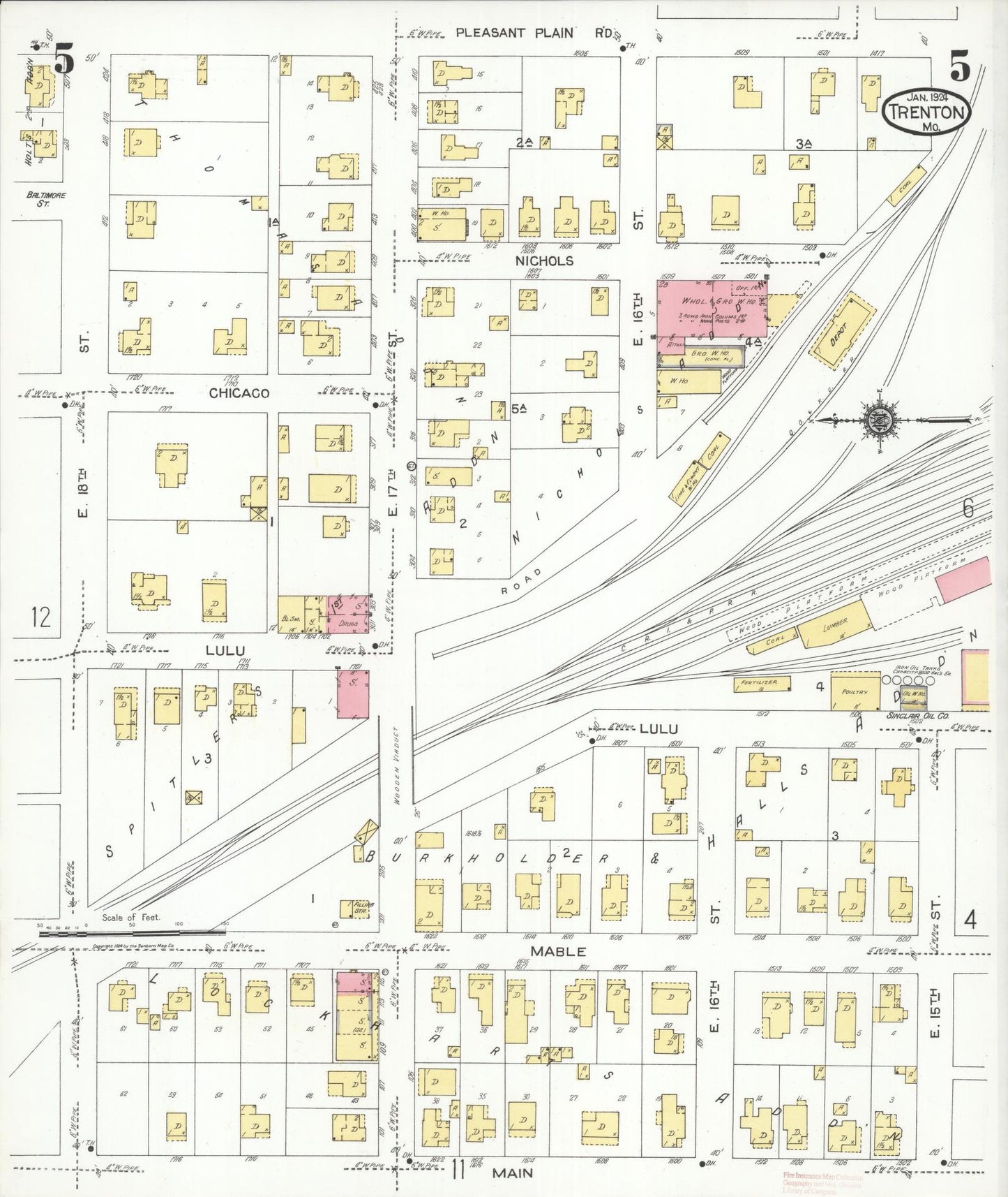 Sanborn Fire Insurance Map from Trenton, Grundy County, Missouri (1924), Sheet #0005 - Historic Sanborn Fire Insurance Map Print, vintage old map wall art, antique decor, genealogy gift, Missouri Missouri map